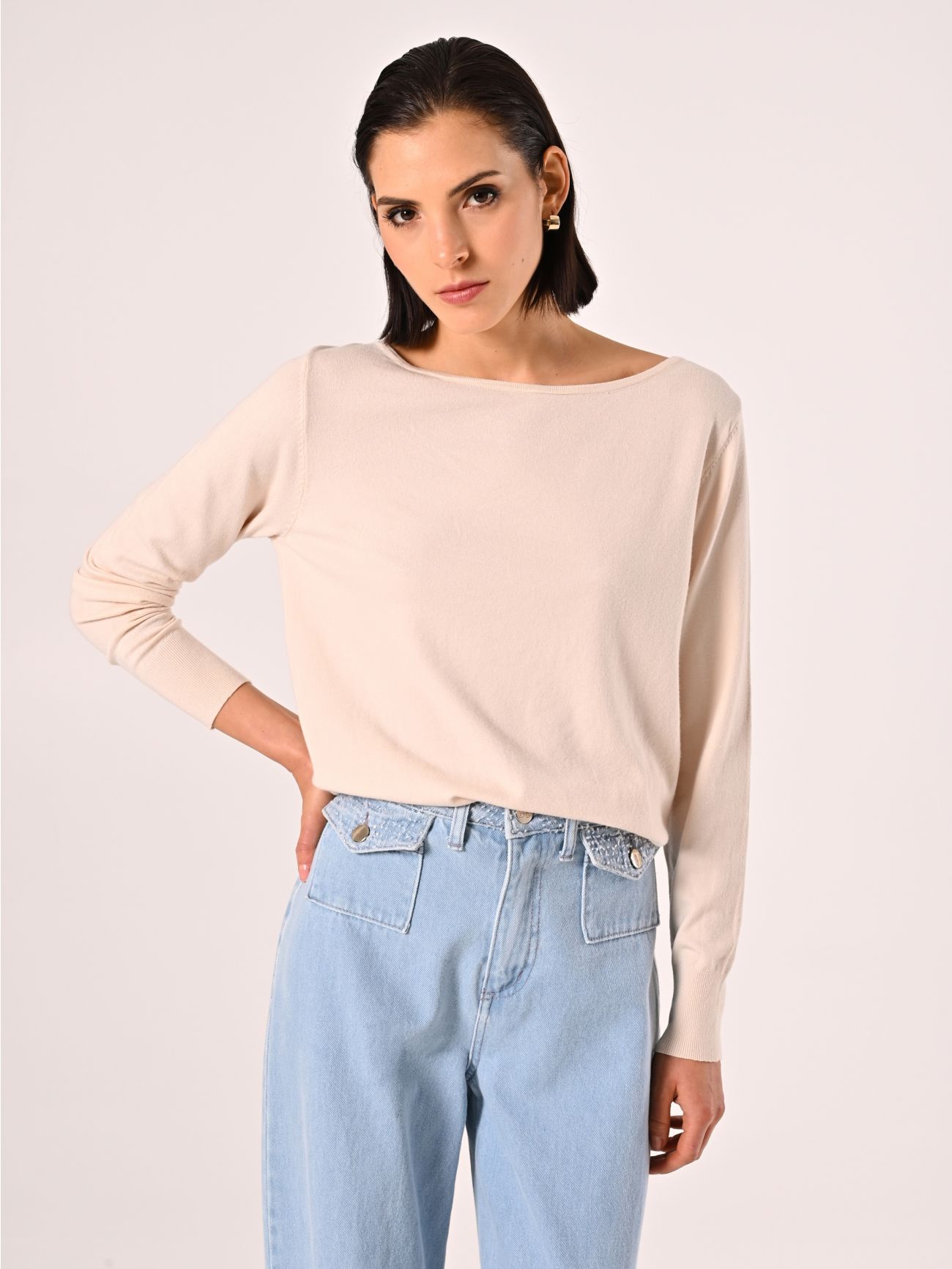 Light Beige Boatneck Jumper in_i7