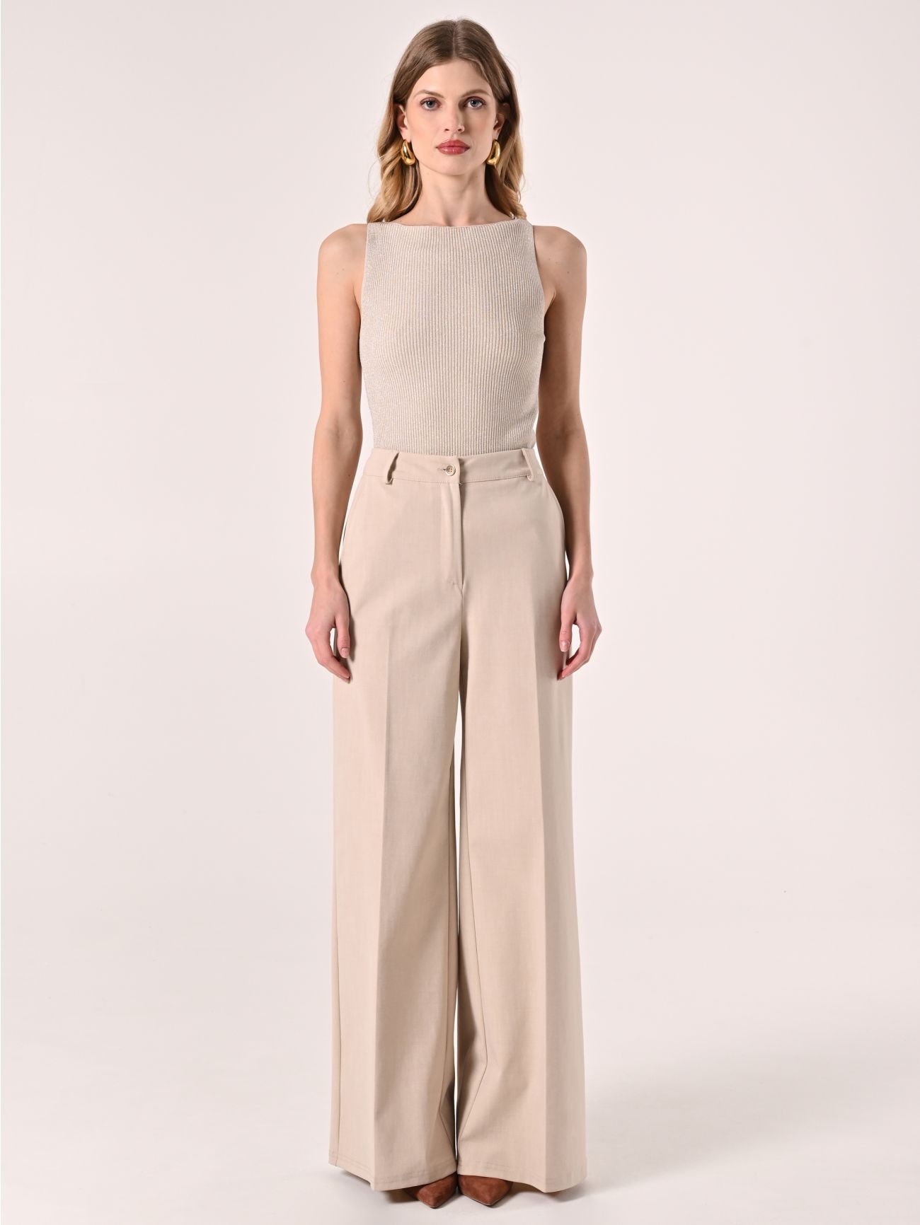 Top beige en maille et lurex det_1
