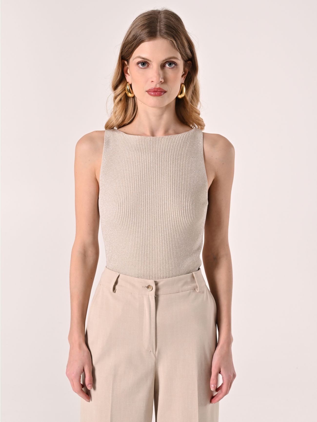 Top beige en maille et lurex det_2