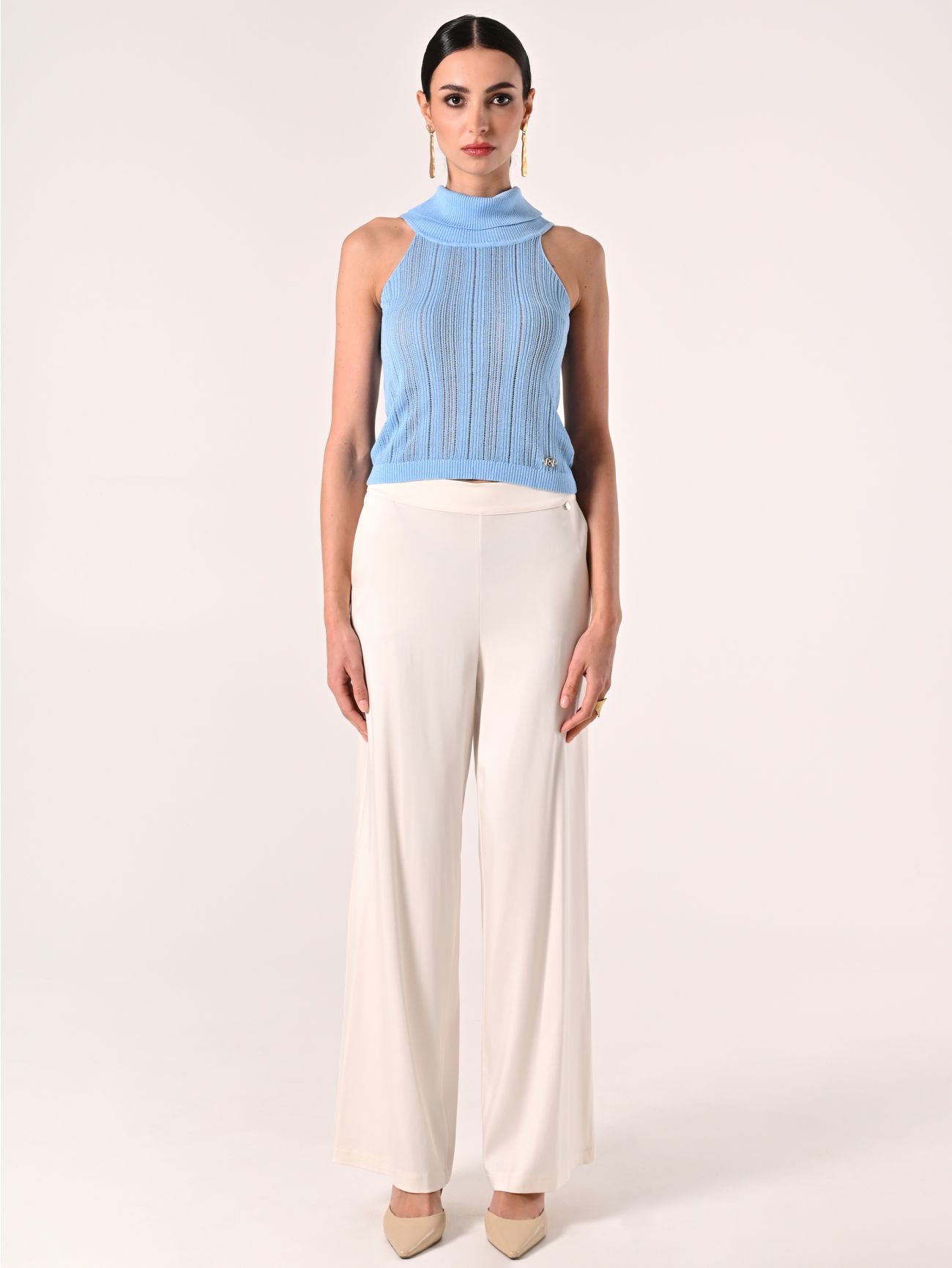 Light Blue Openwork Knit Top det_1