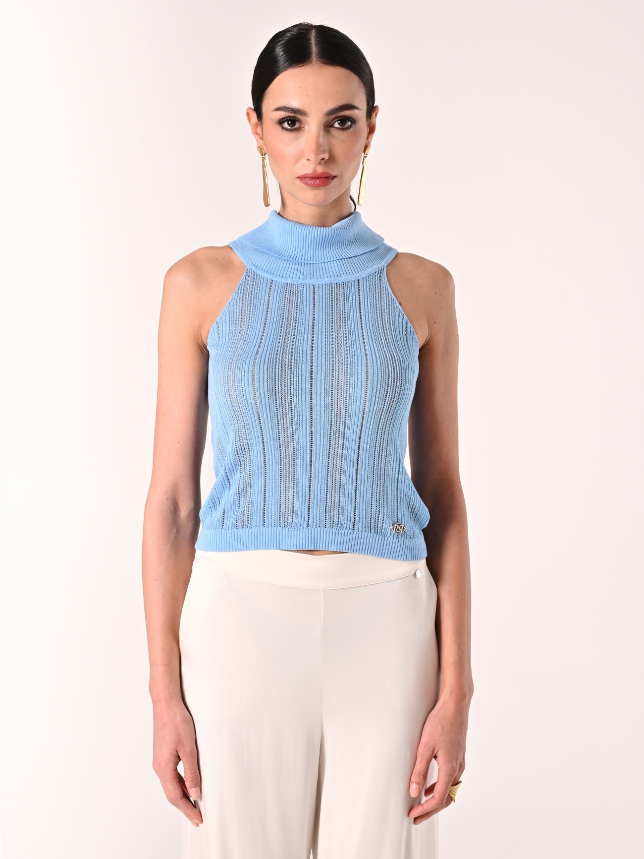 Light Blue Openwork Knit Top det_2