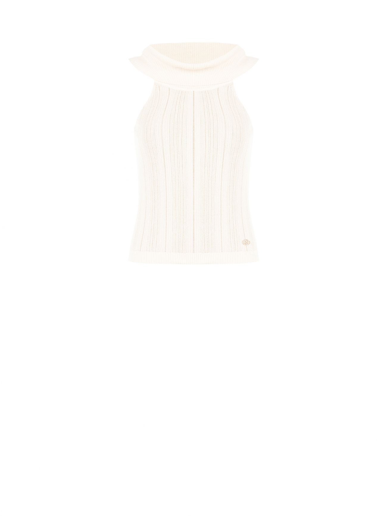 Top beige claro de punto fino calado det_4