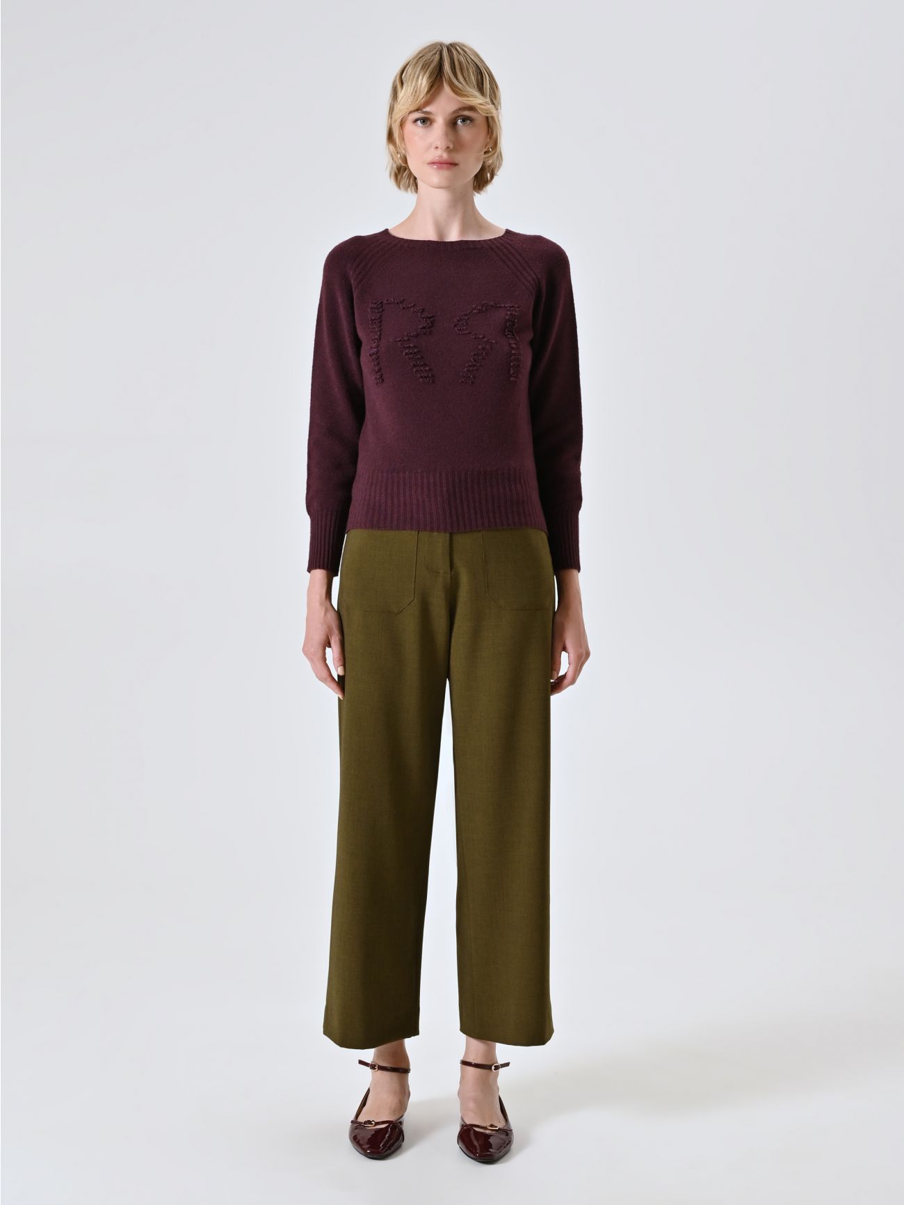 Pullover in Bordeaux mit RR-Logo det_1