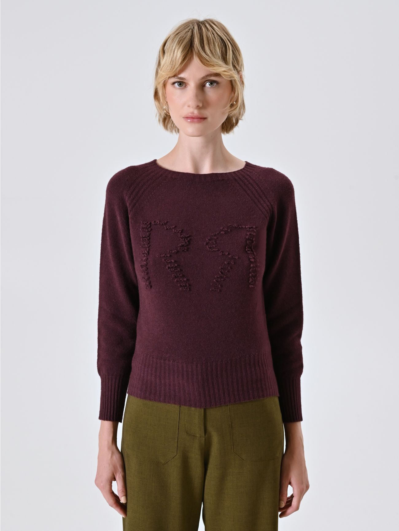 Pullover in Bordeaux mit RR-Logo det_2