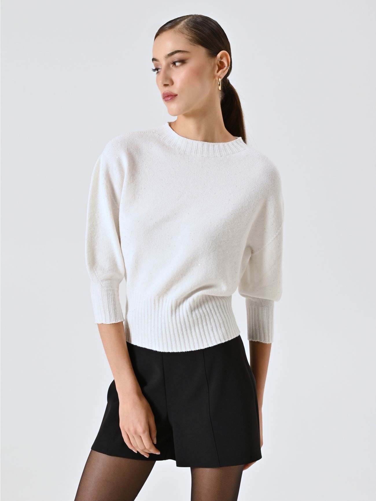 White Sweater with Micro Sequins in_i7