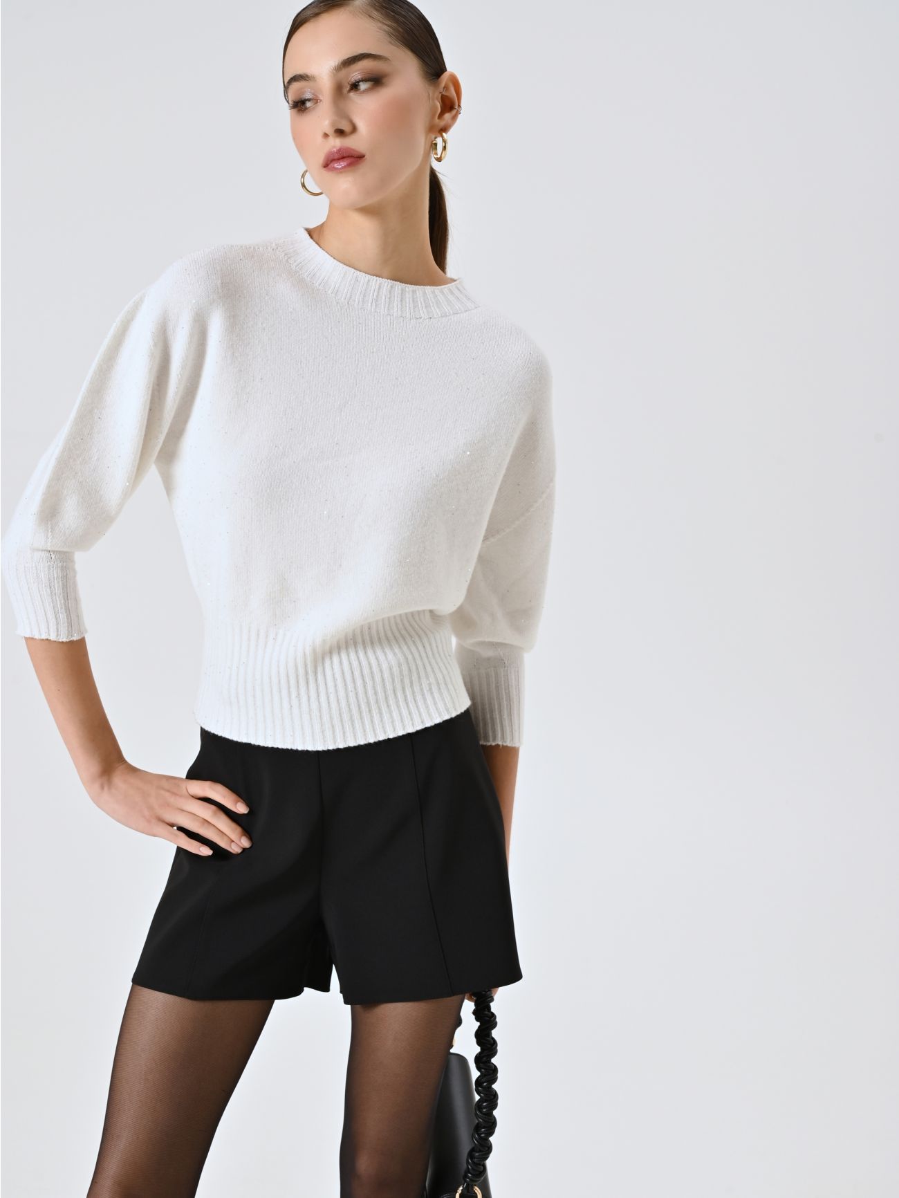 White Sweater with Micro Sequins  Rinascimento