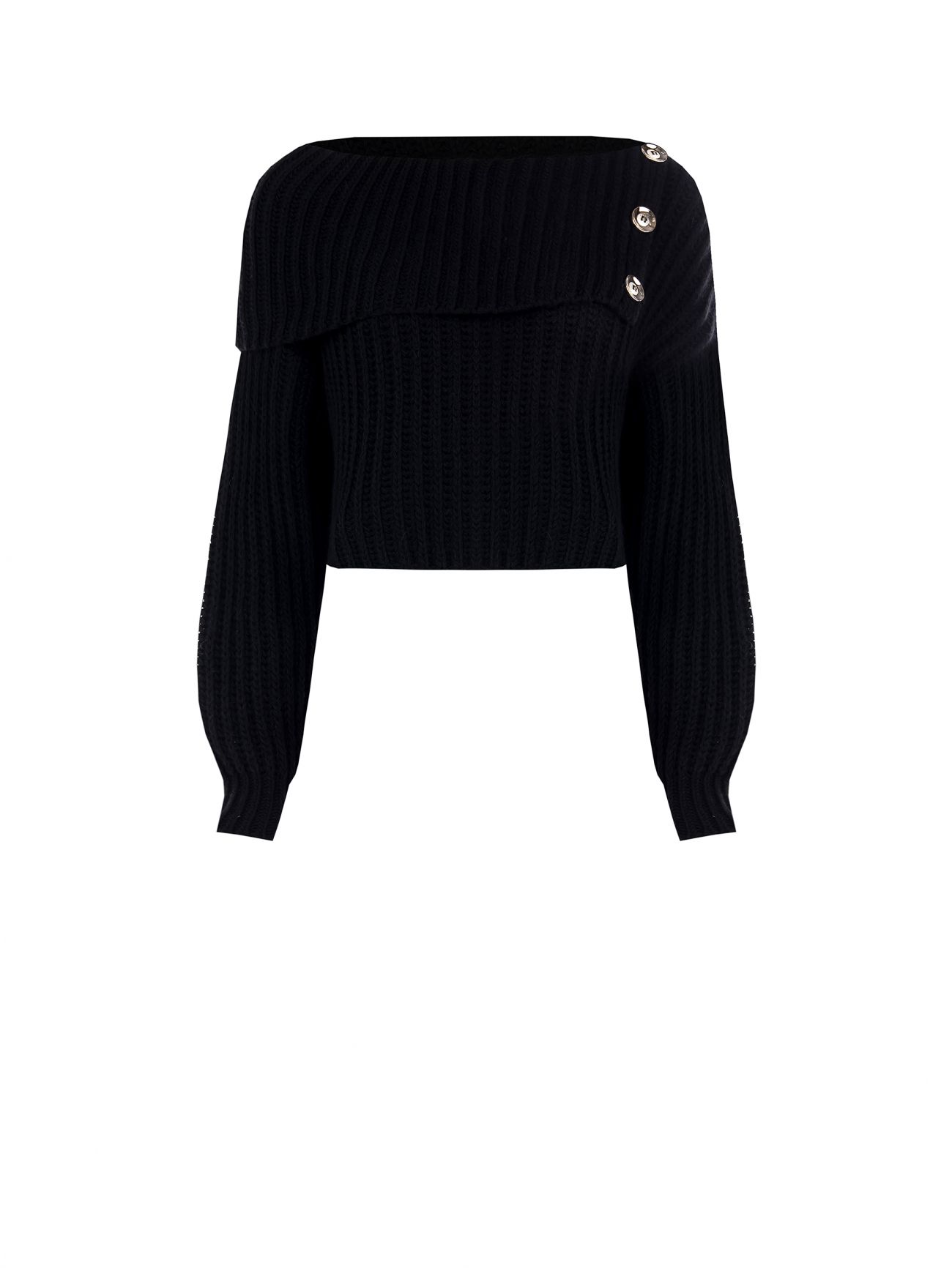 Black Cropped English Rib Sweater det_4
