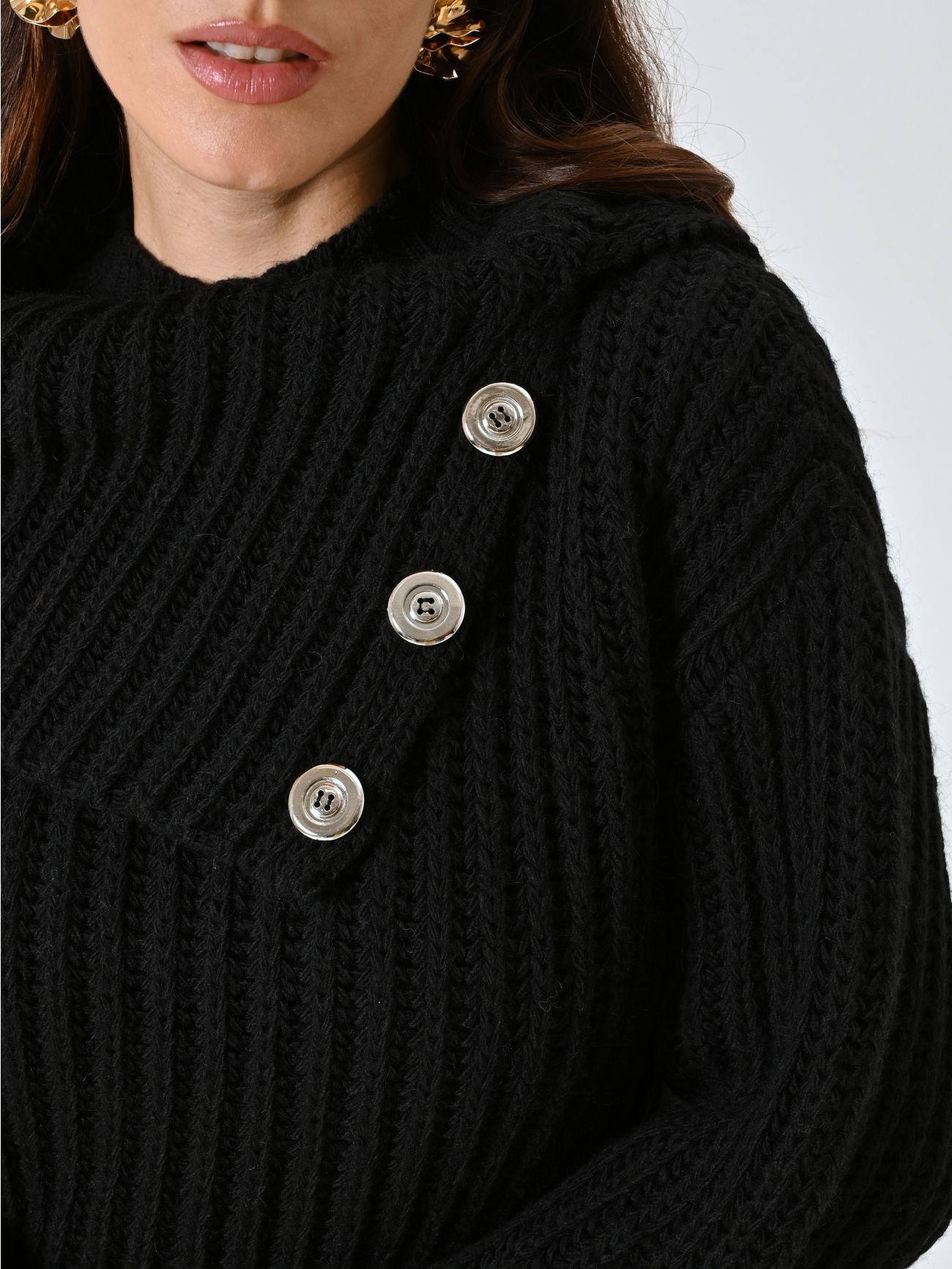 Maglione Nero Cropped Lavorazione Costa Inglese in_i5