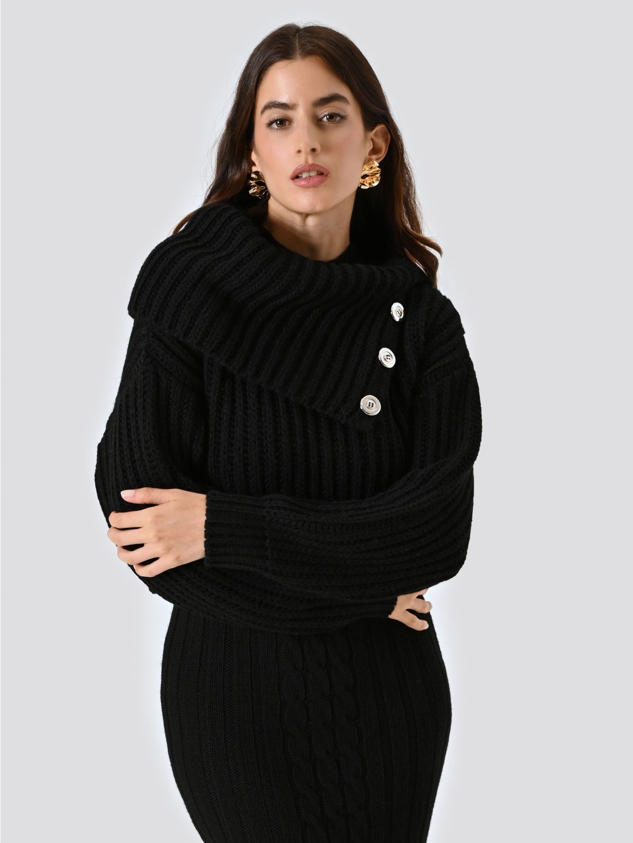 Maglione Nero Cropped Lavorazione Costa Inglese in_i7