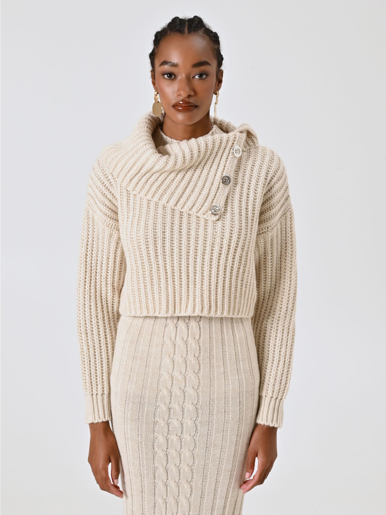White Cropped English Rib Sweater det_2