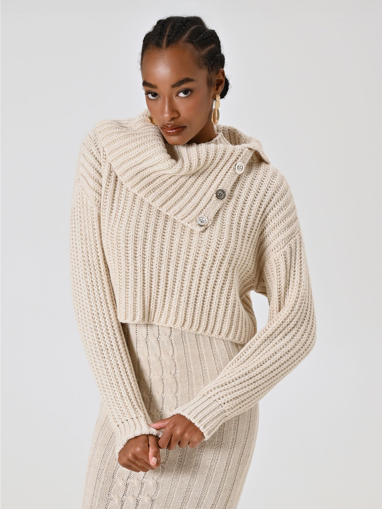 White Cropped English Rib Sweater in_i7