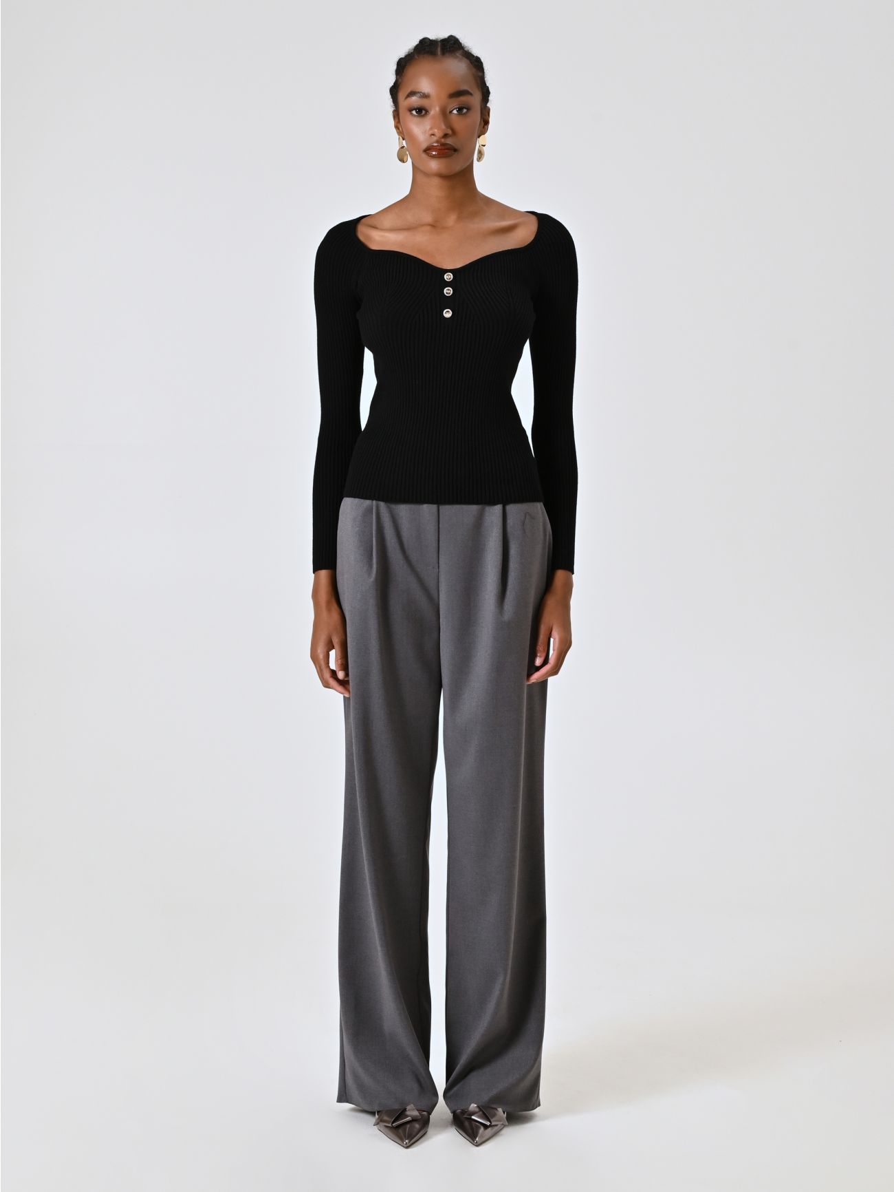 Black Ribbed Knit Sweater det_1