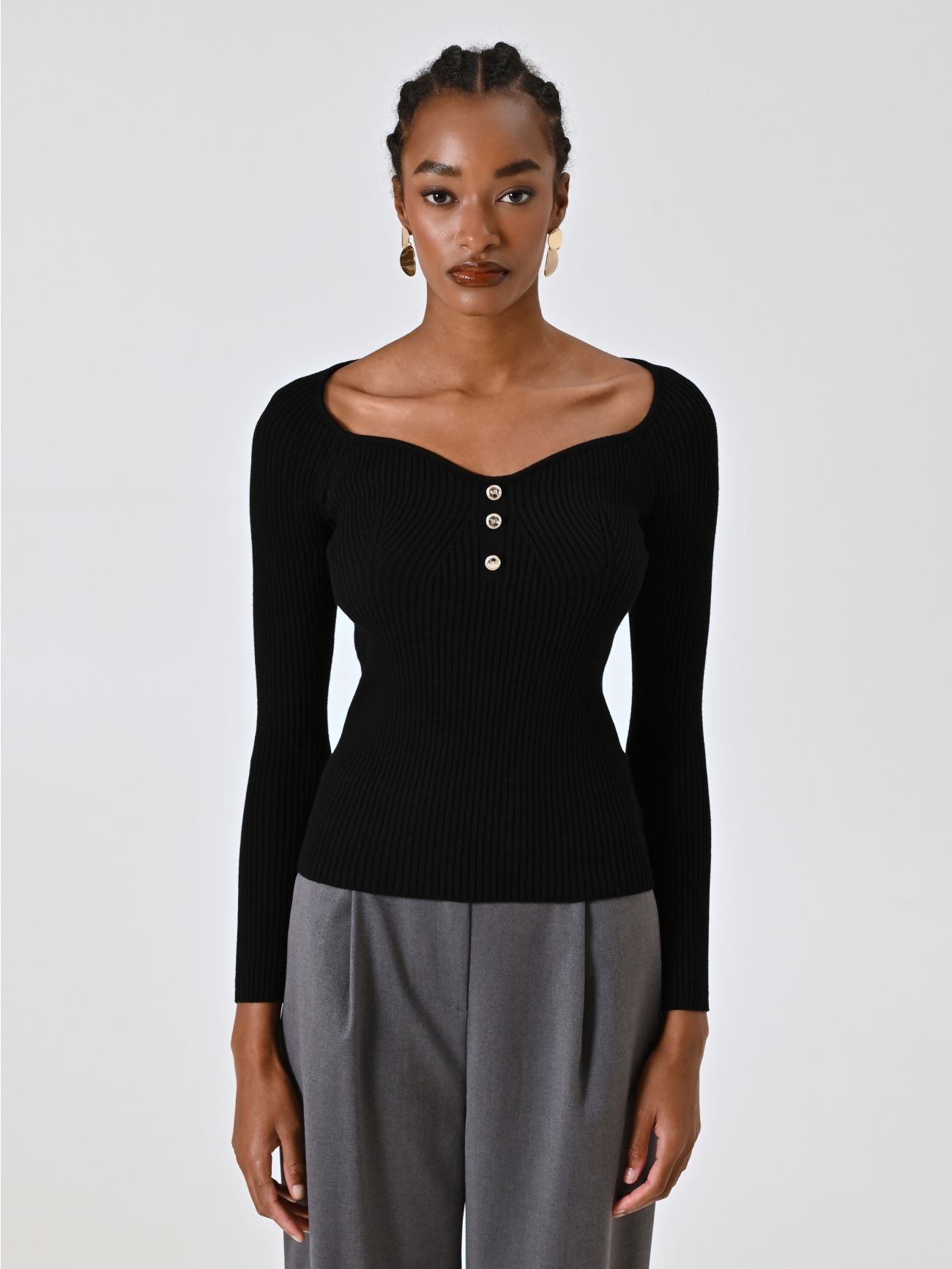 Black Ribbed Knit Sweater det_2