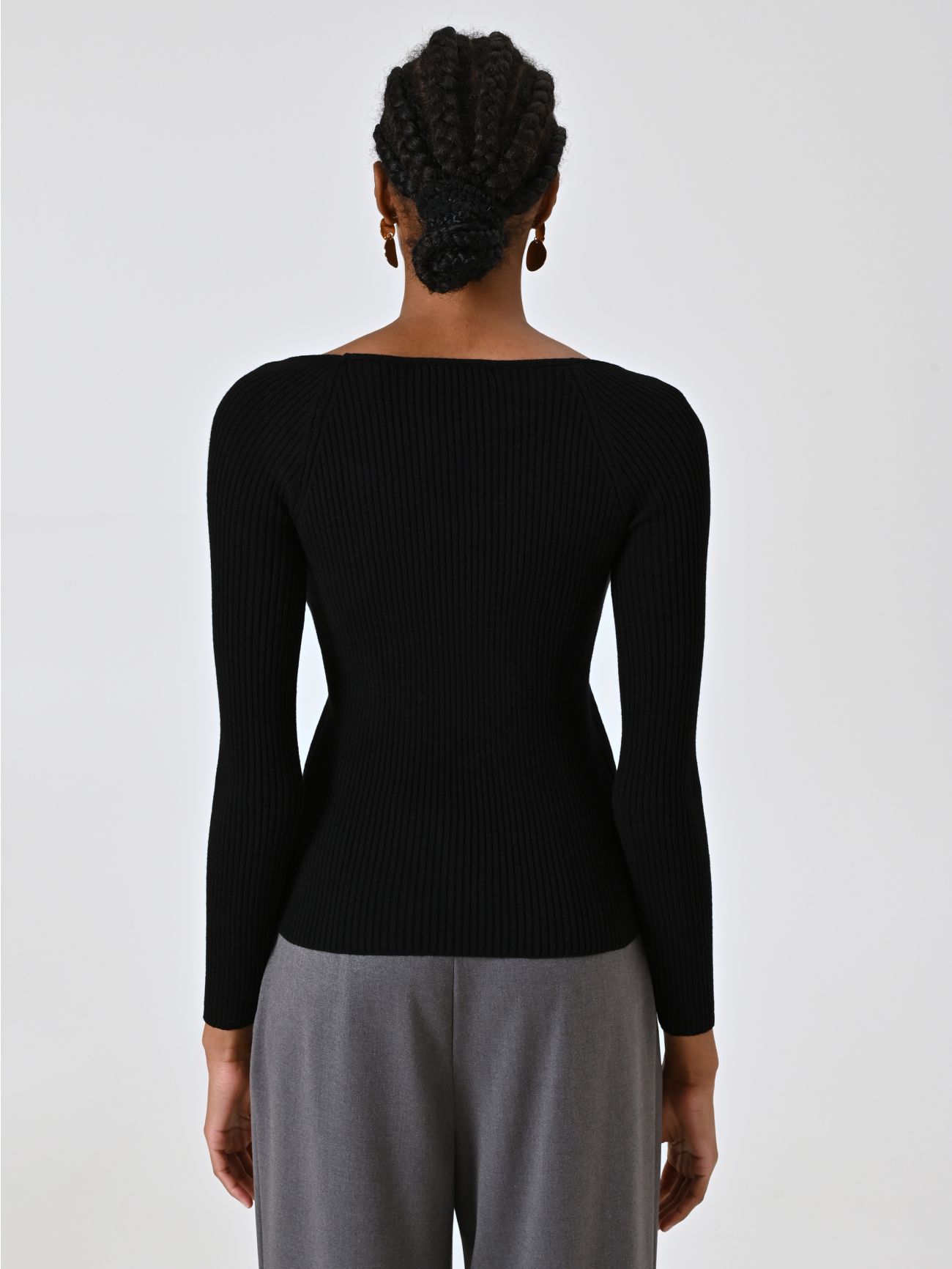 Black Ribbed Knit Sweater det_3