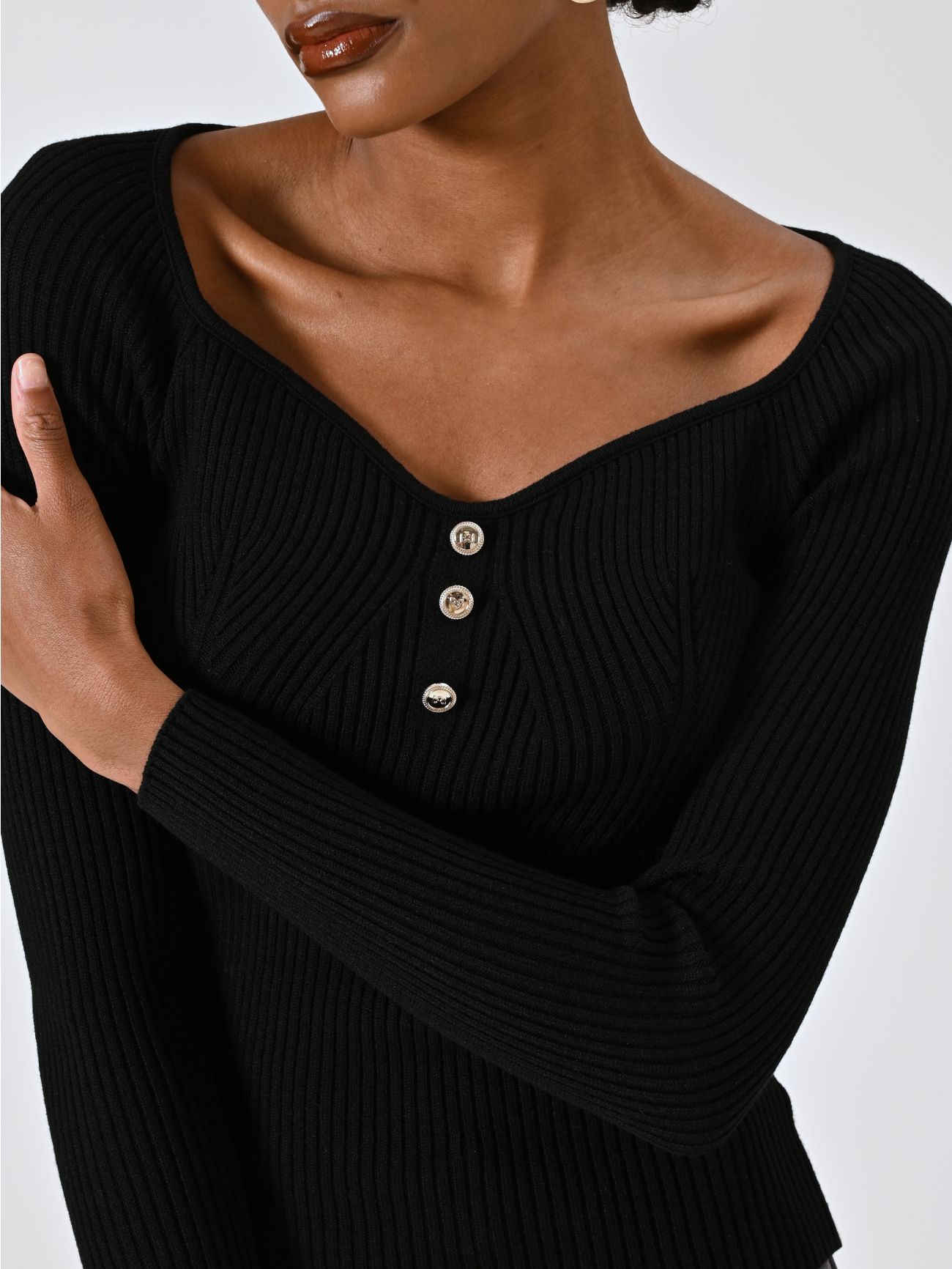 Black Ribbed Knit Sweater in_i5