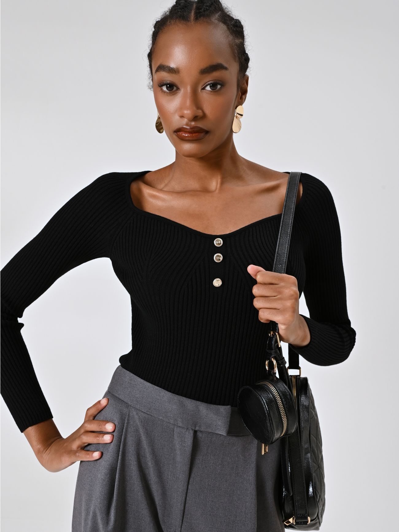 Black Ribbed Knit Sweater  Rinascimento
