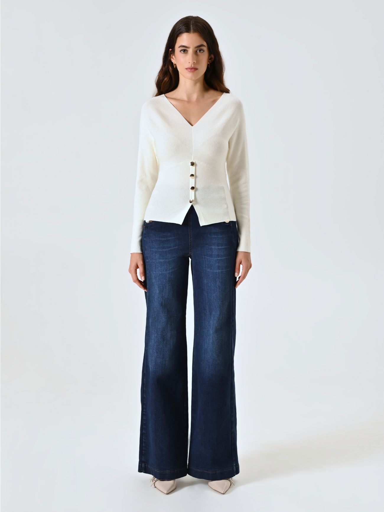 Maglia con Scollo a V Bianco det_1