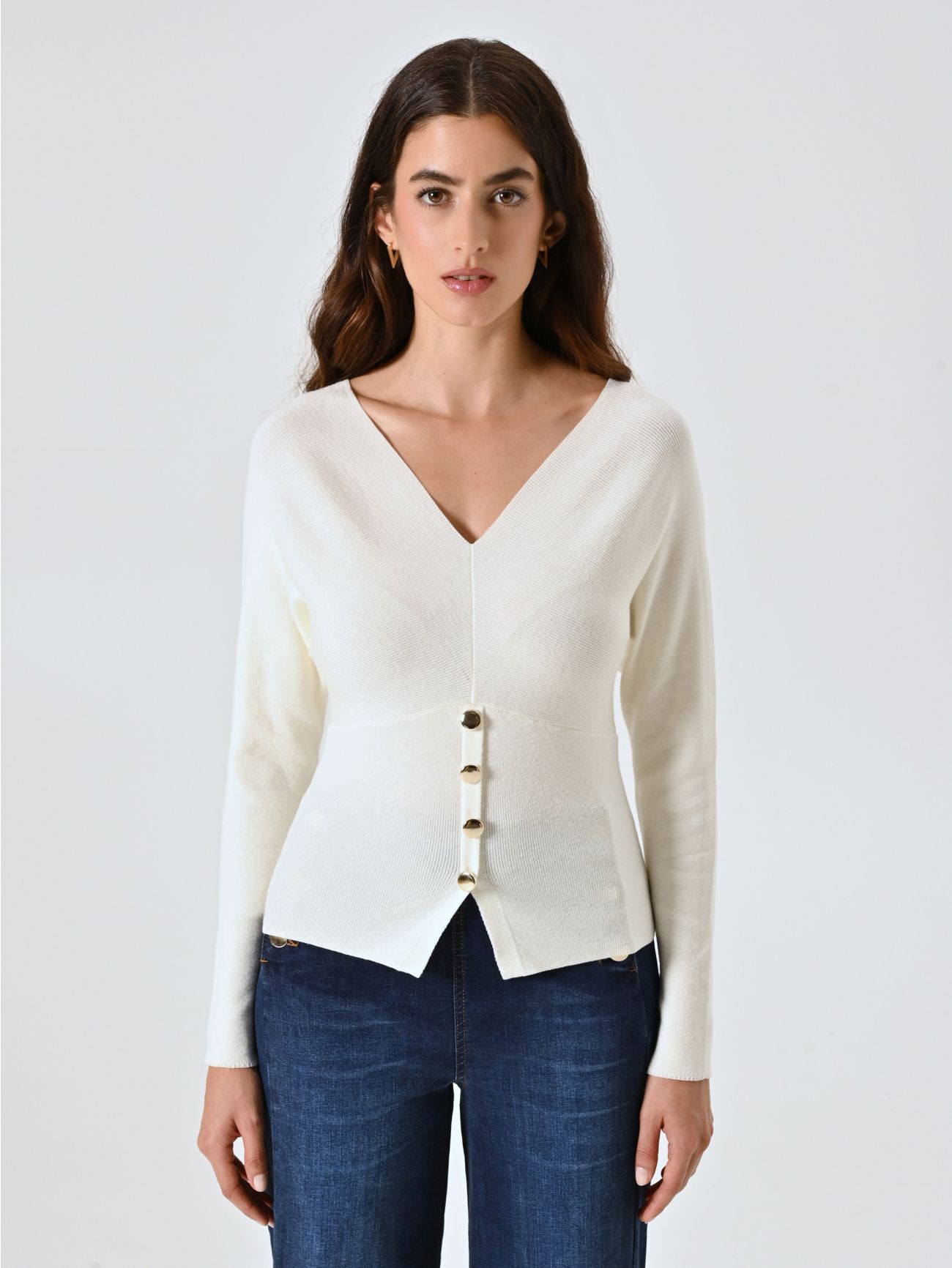 Maglia con Scollo a V Bianco det_2