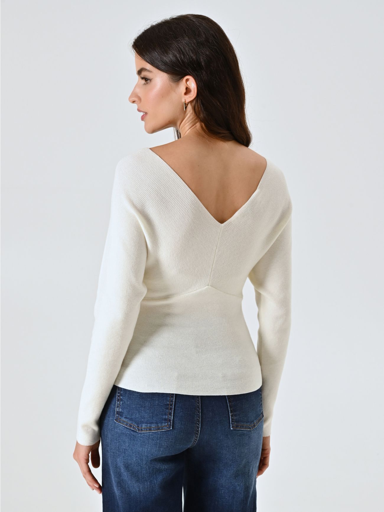 Maglia con Scollo a V Bianco det_3