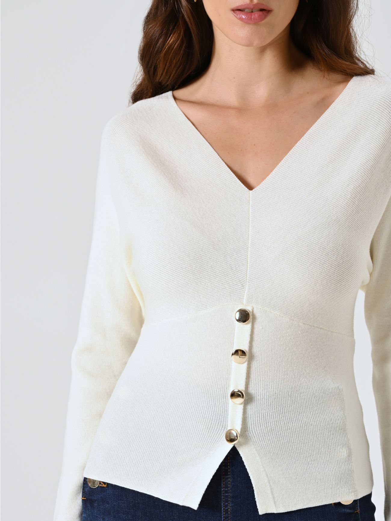 Maglia con Scollo a V Bianco in_i5