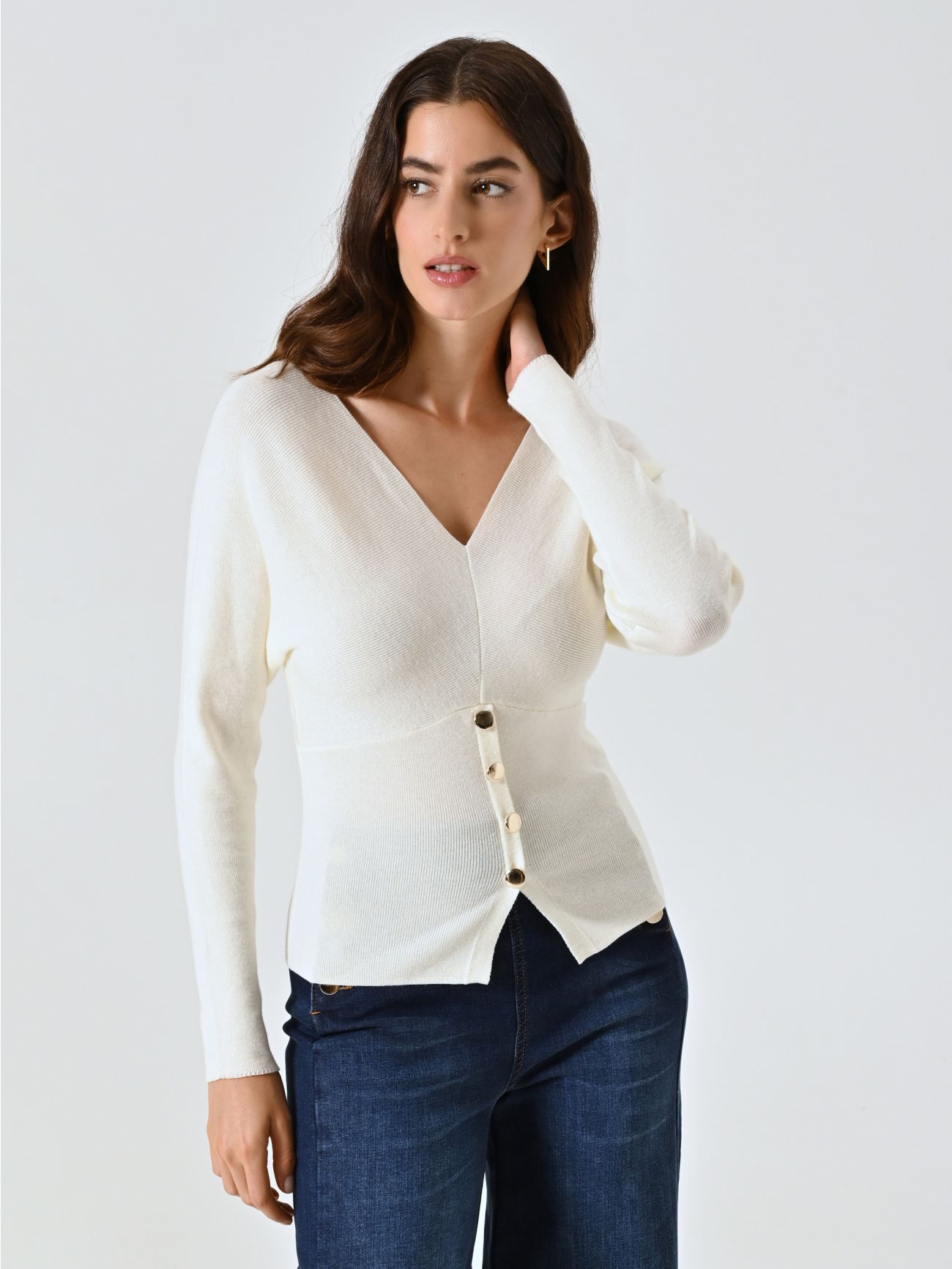 Maglia con Scollo a V Bianco in_i7