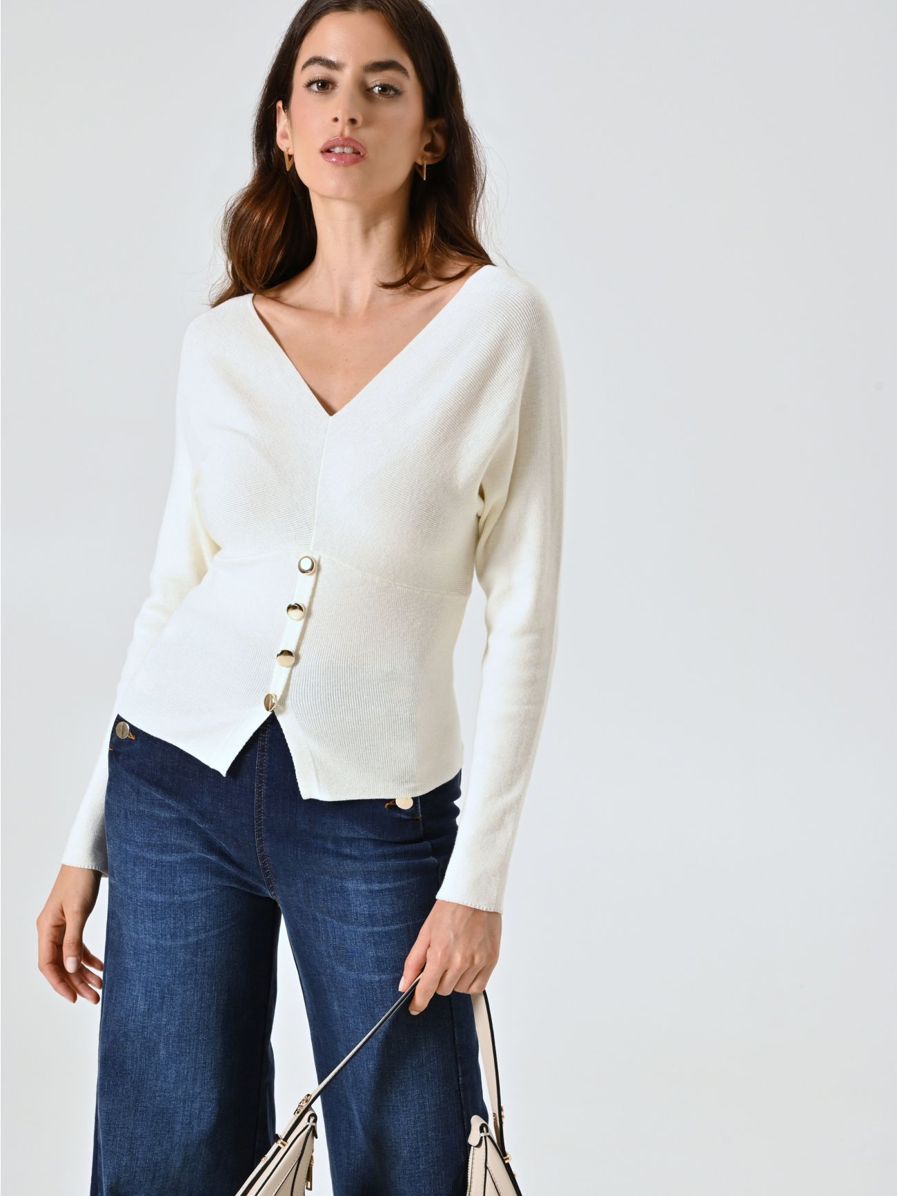 White V-neck Sweater  Rinascimento