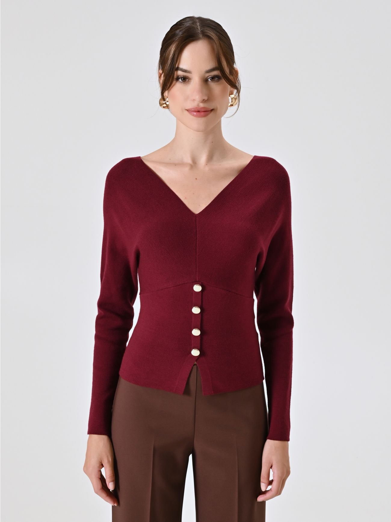 Burgundy V-neck Sweater det_2