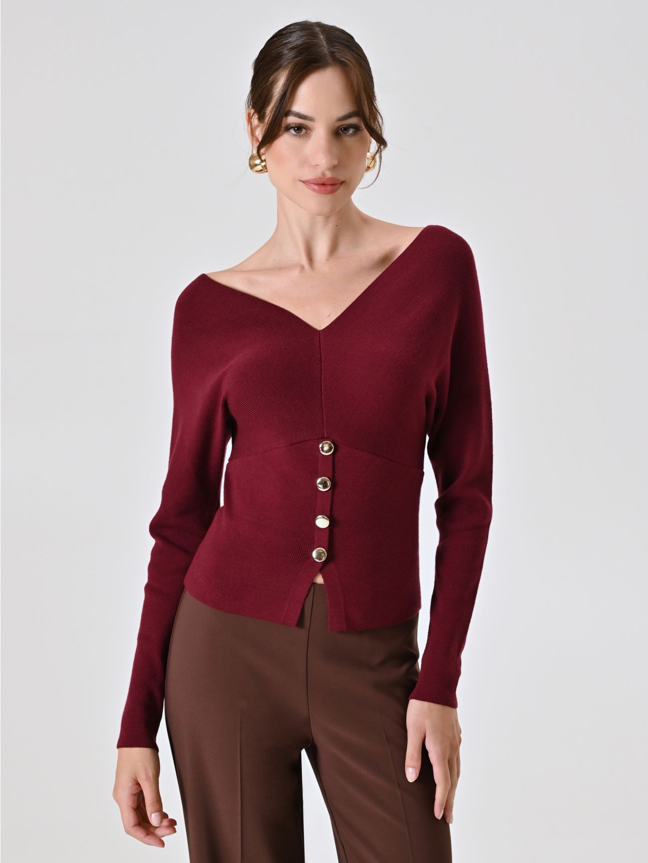 Burgundy V-neck Sweater in_i7