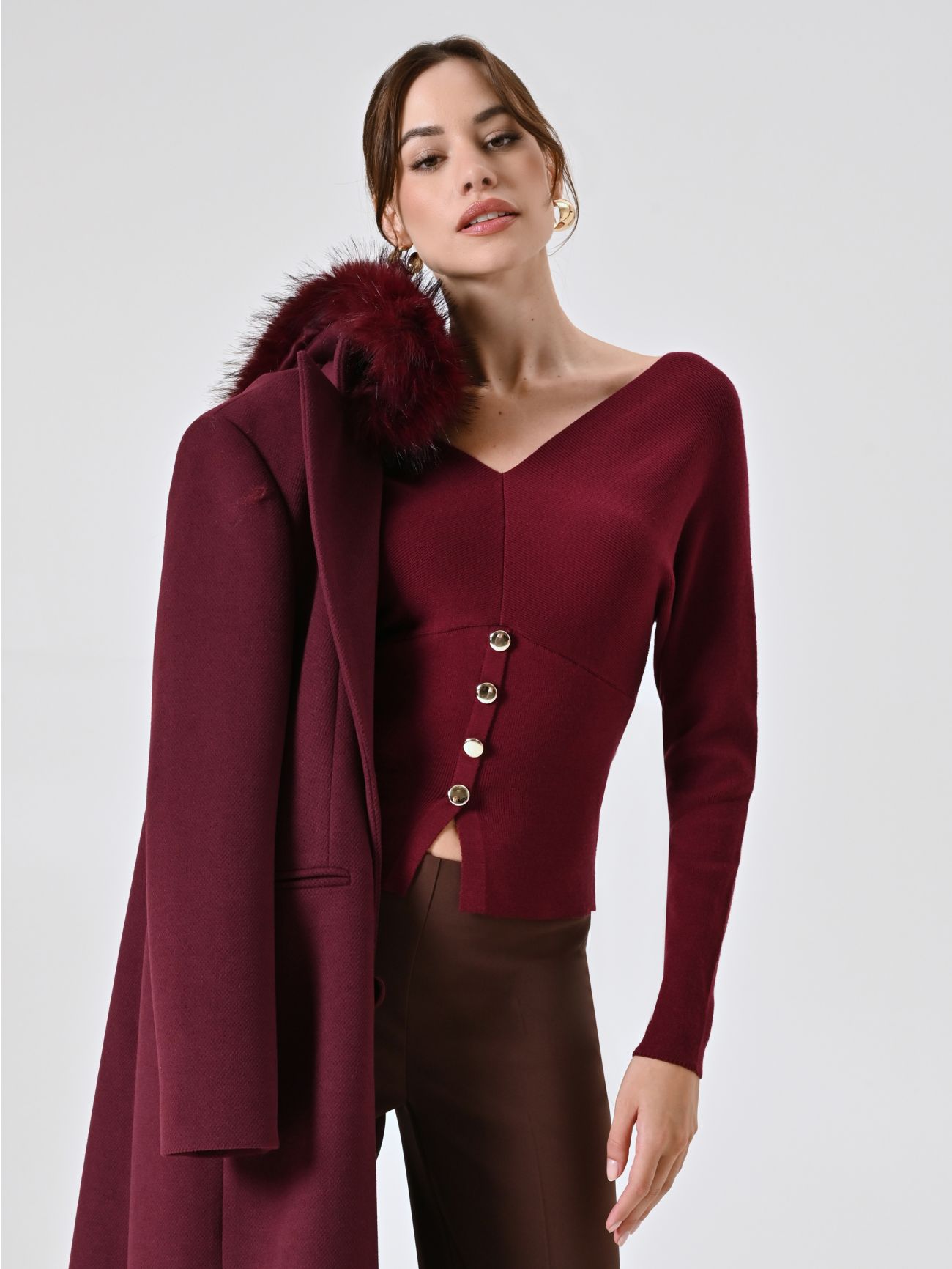 Burgundy V-neck Sweater  Rinascimento