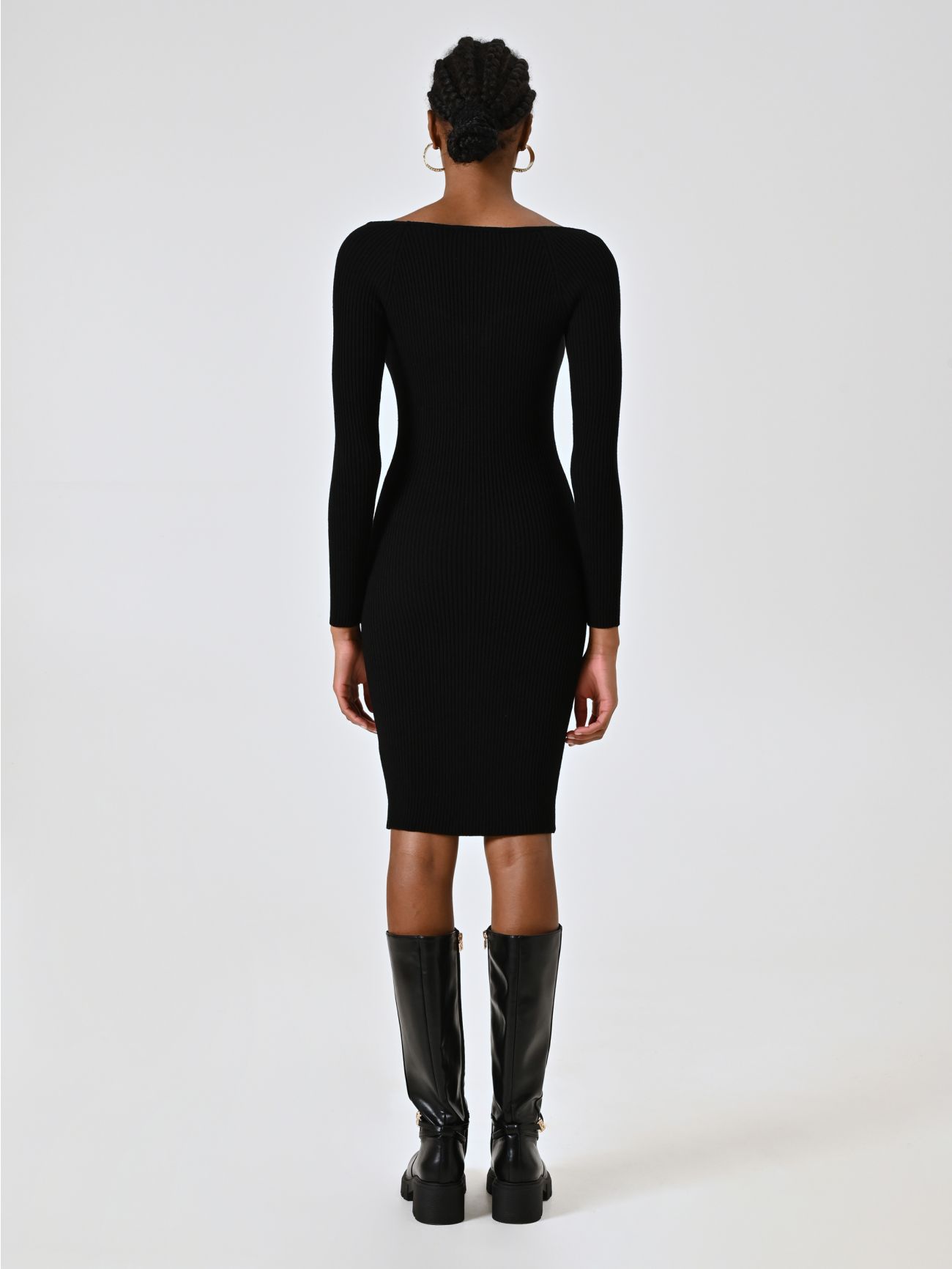 Vestido de punto fino acanalado negro det_3