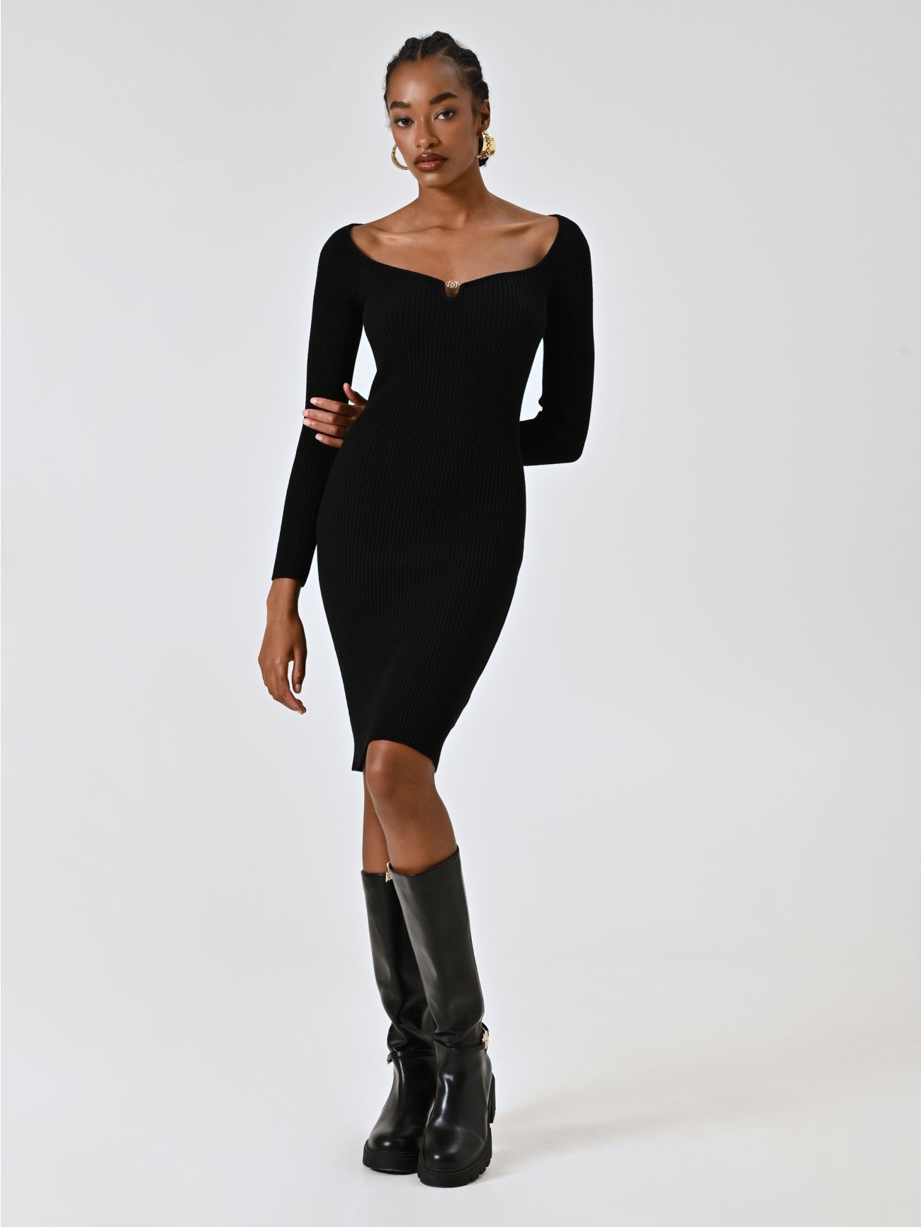 Vestido de punto fino acanalado negro in_i7