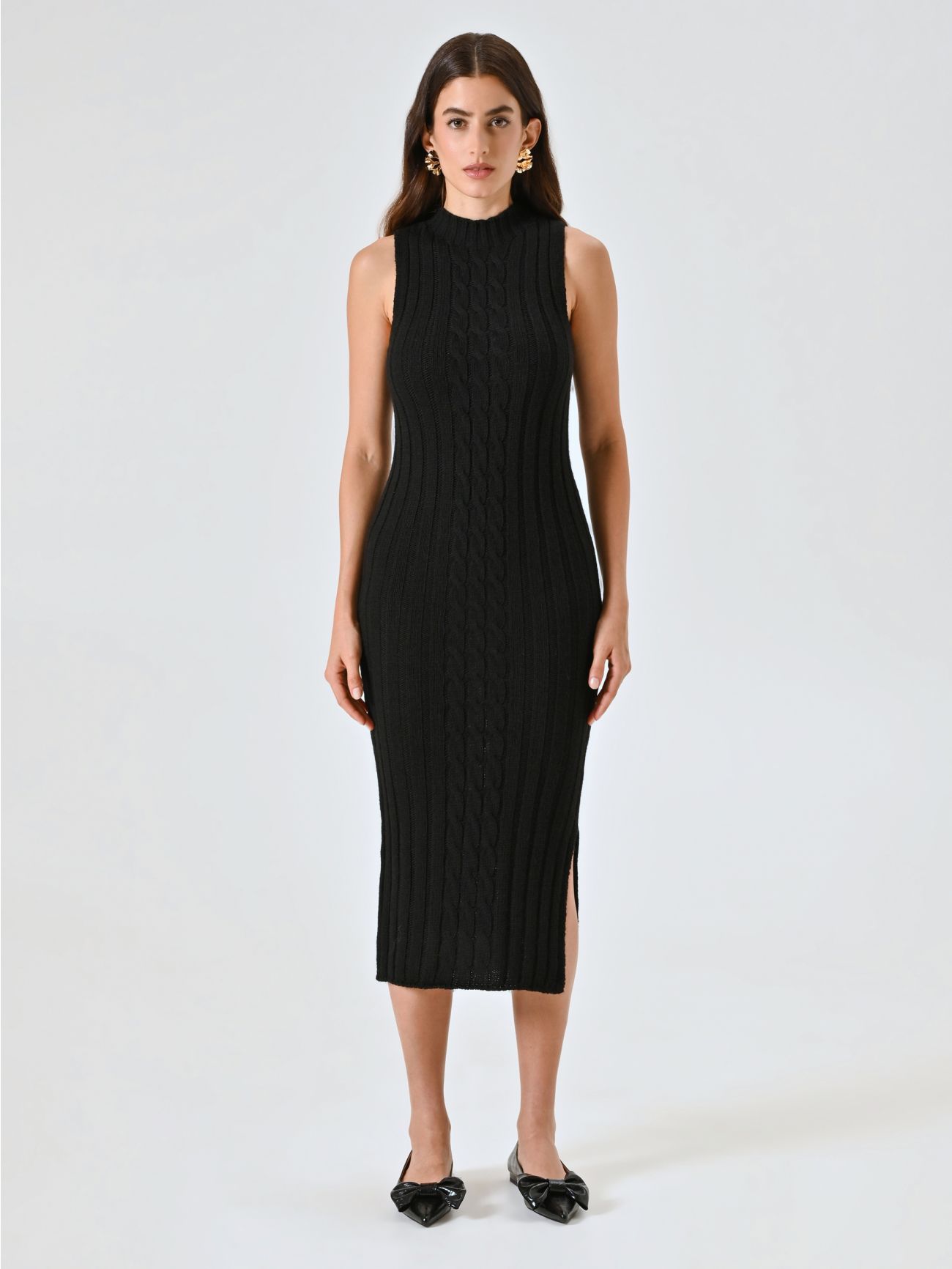 Black Sleeveless Dress in English Rib Stitch det_1
