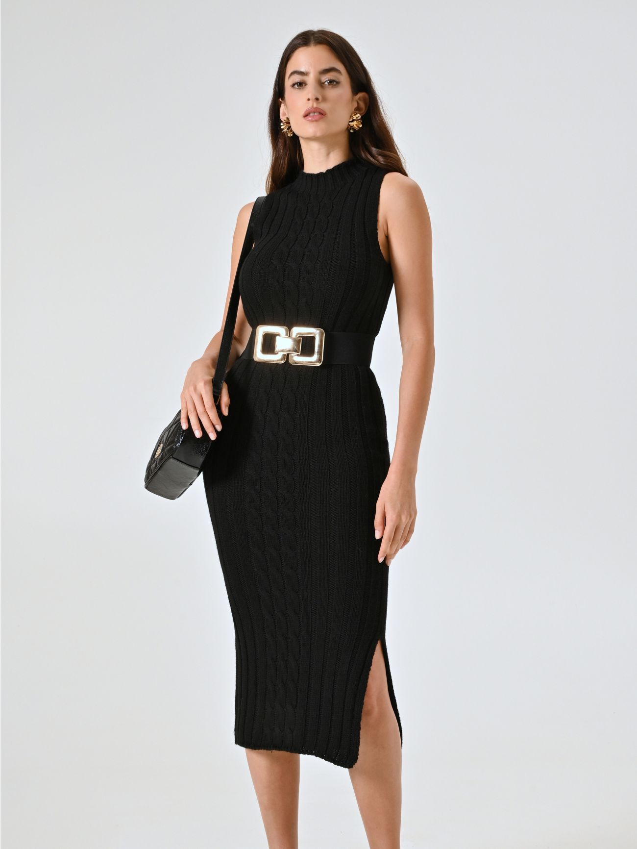Black Sleeveless Dress in English Rib Stitch  Rinascimento