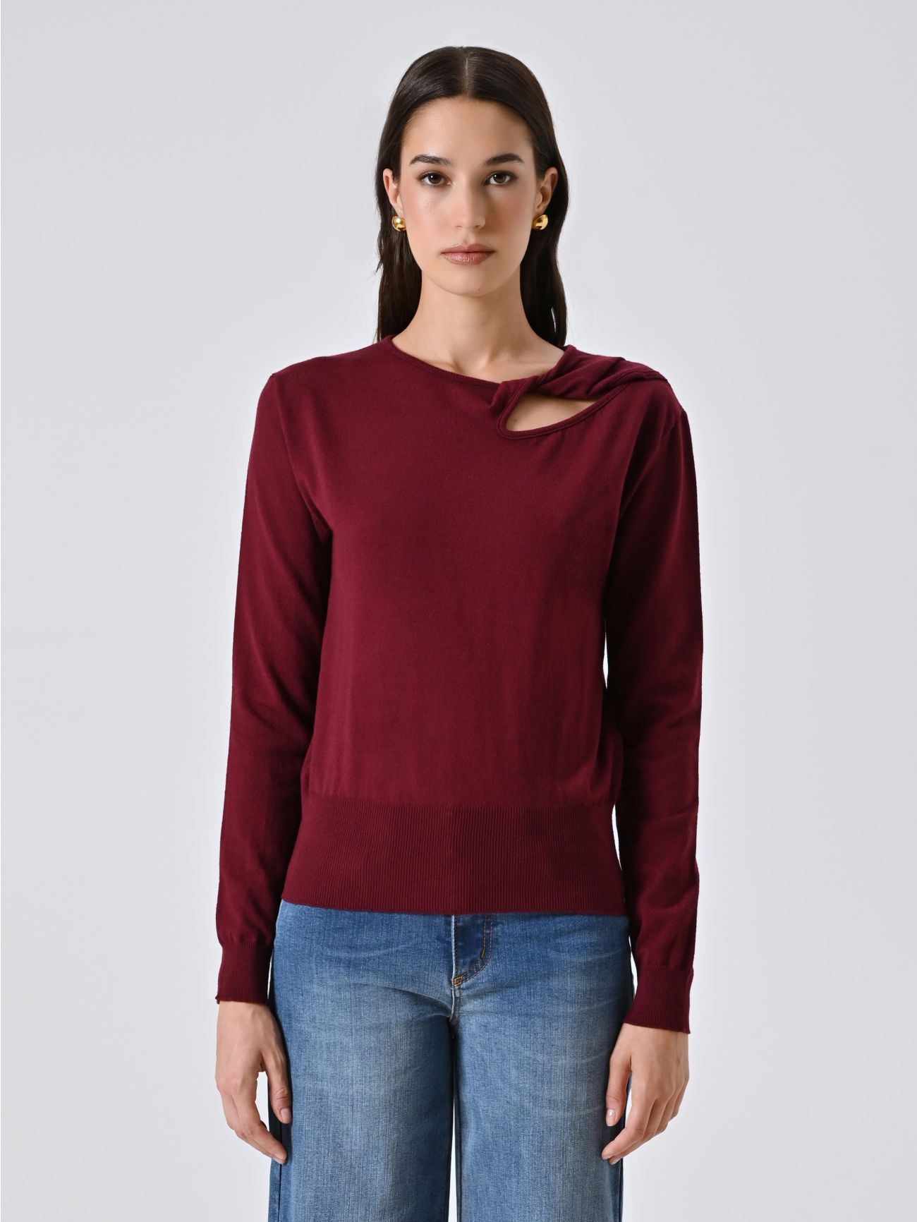Maglia con Dettaglio Cut Out Bordeaux det_2