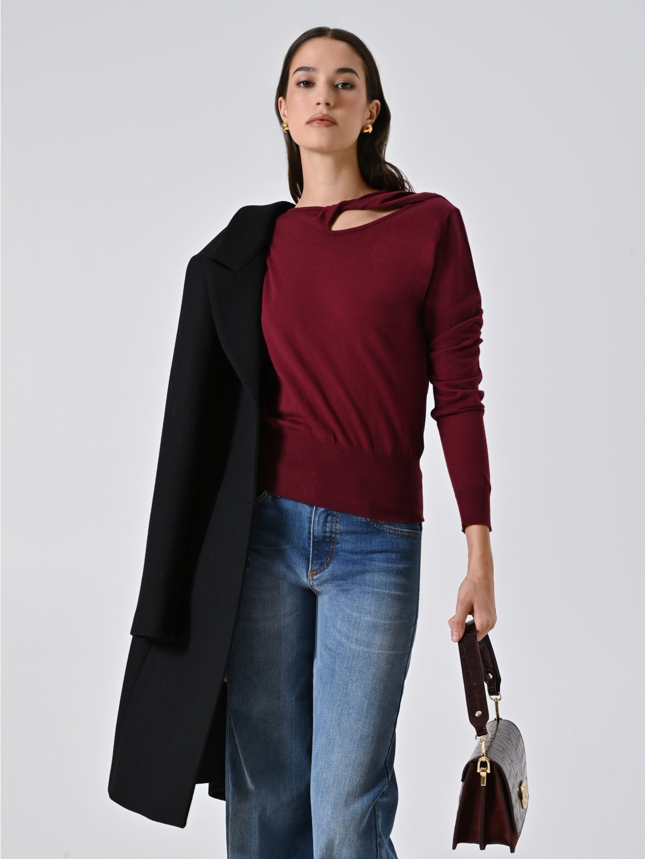 Maglia con Dettaglio Cut Out Bordeaux sp_e1