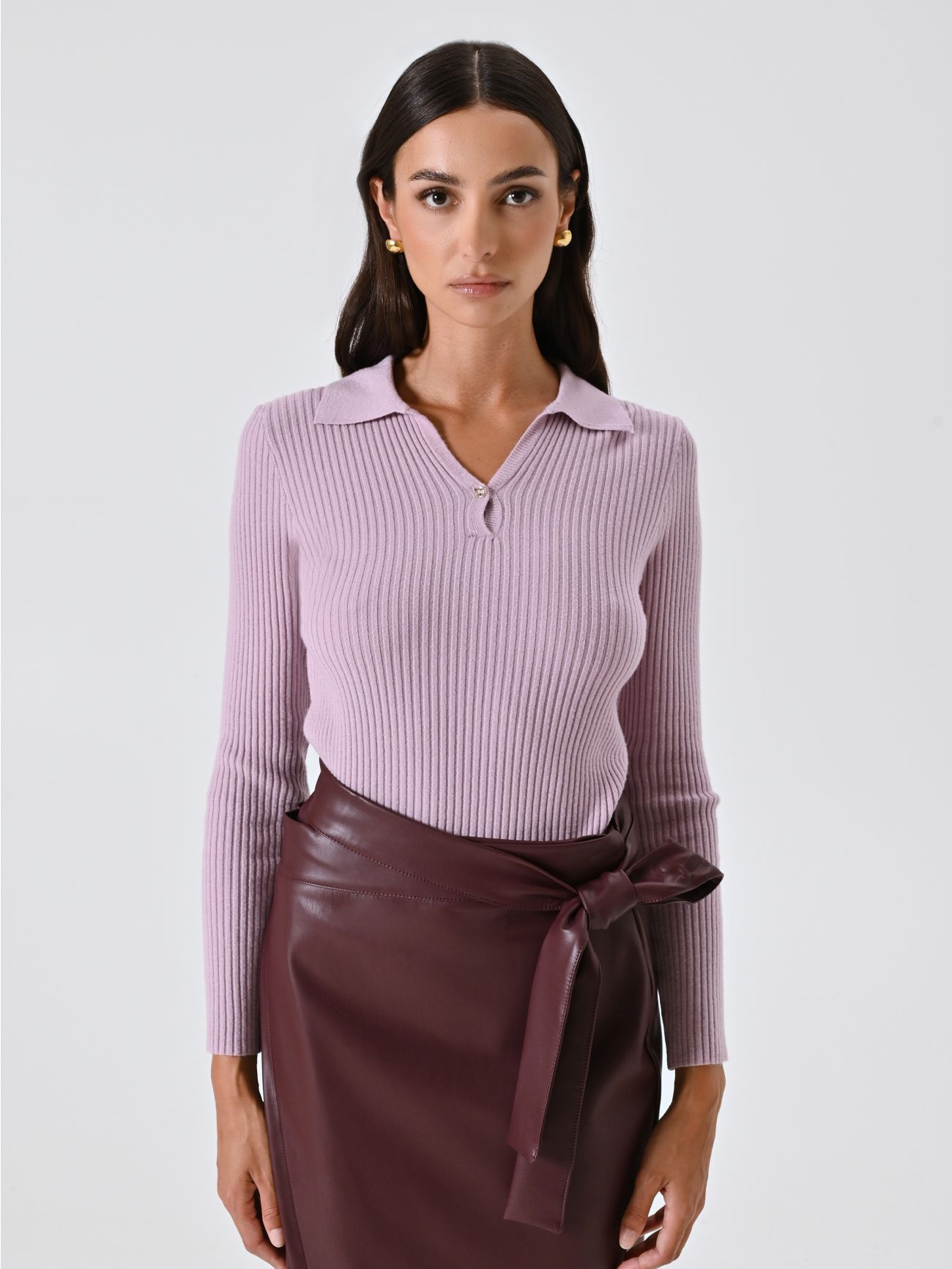 Mauve Pink Knitted Polo Shirt det_2