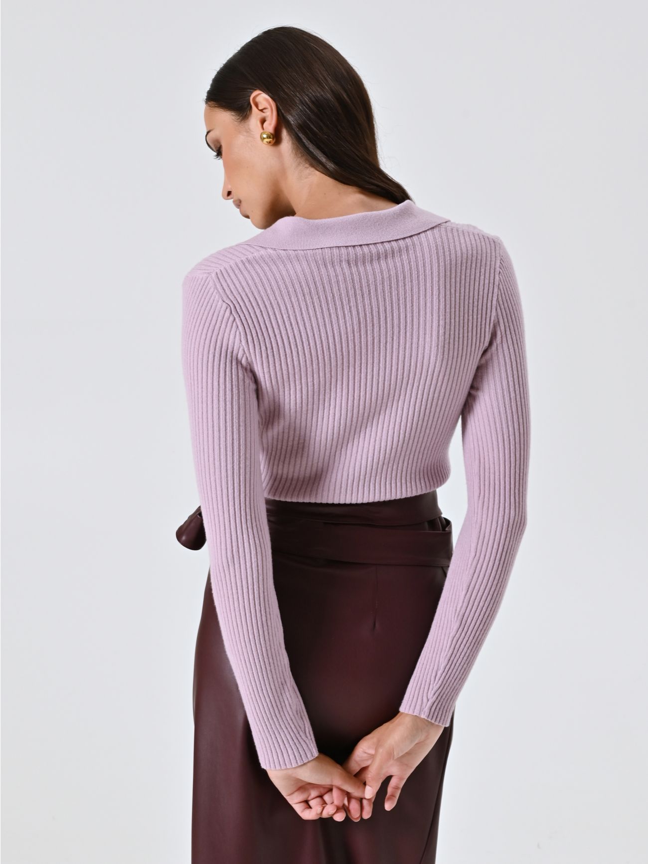 Mauve Pink Knitted Polo Shirt det_3