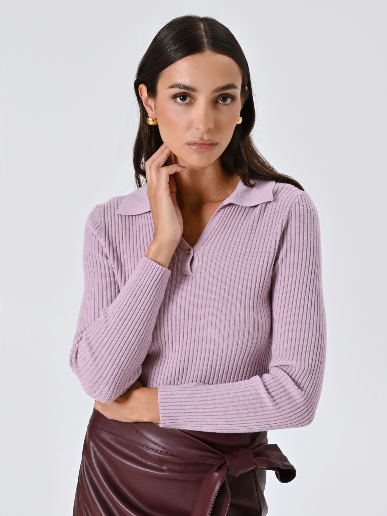 Mauve Pink Knitted Polo Shirt in_i7