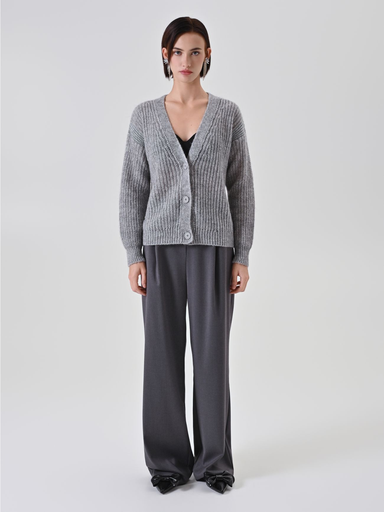 Cardigan in maglia lurex grigio chiaro det_1