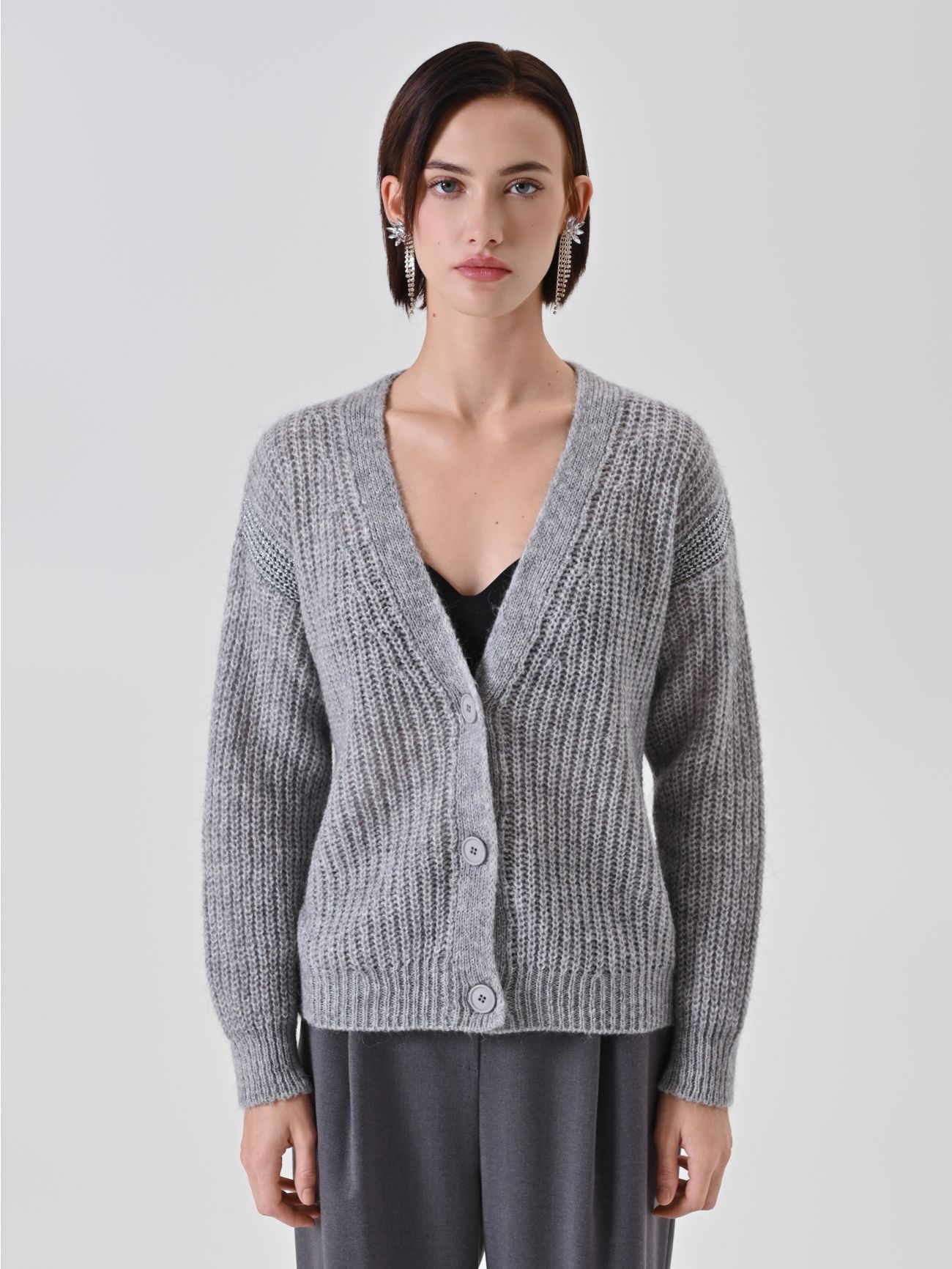 Cardigan in maglia lurex grigio chiaro det_2