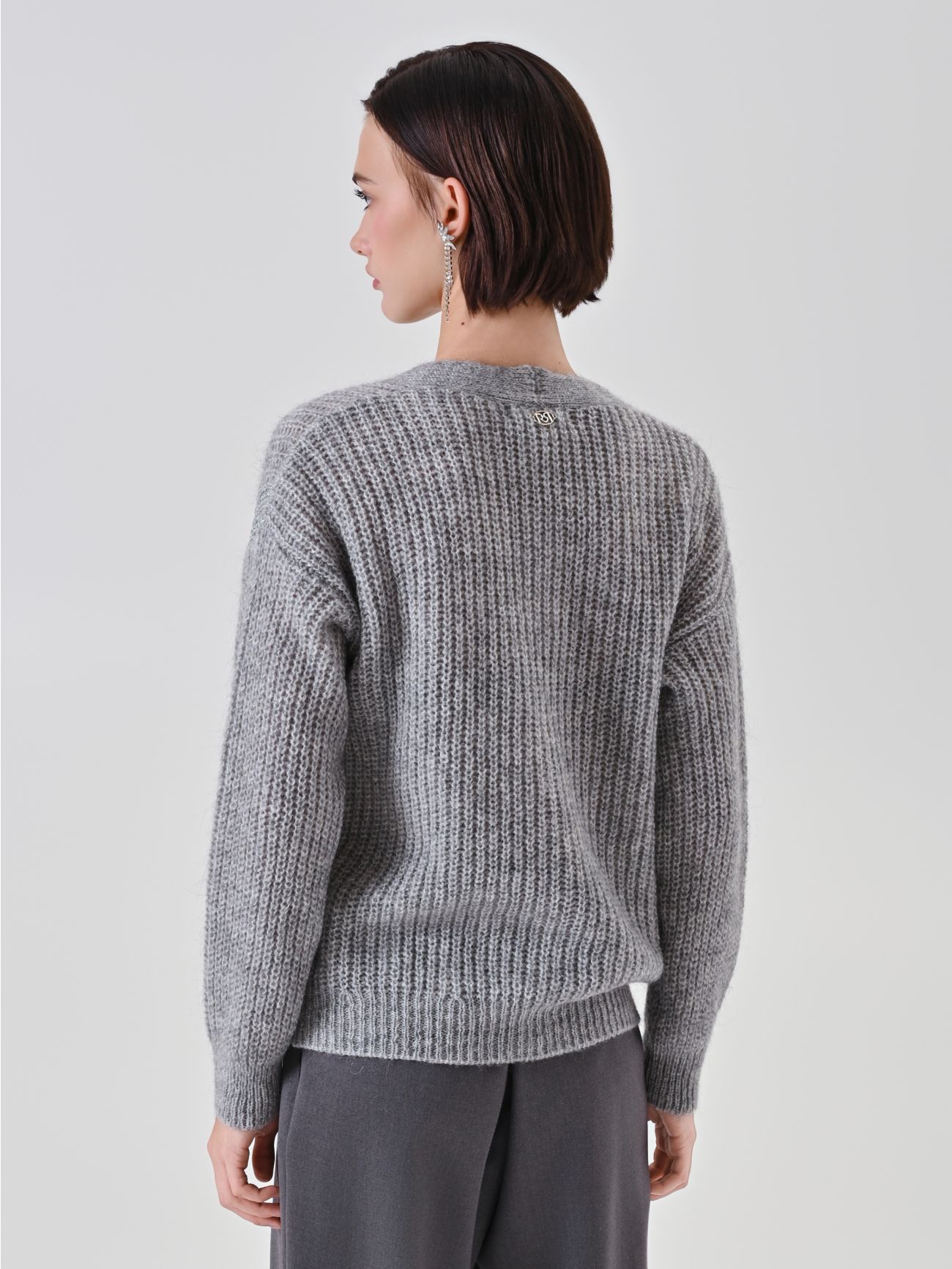 Cardigan in maglia lurex grigio chiaro det_3