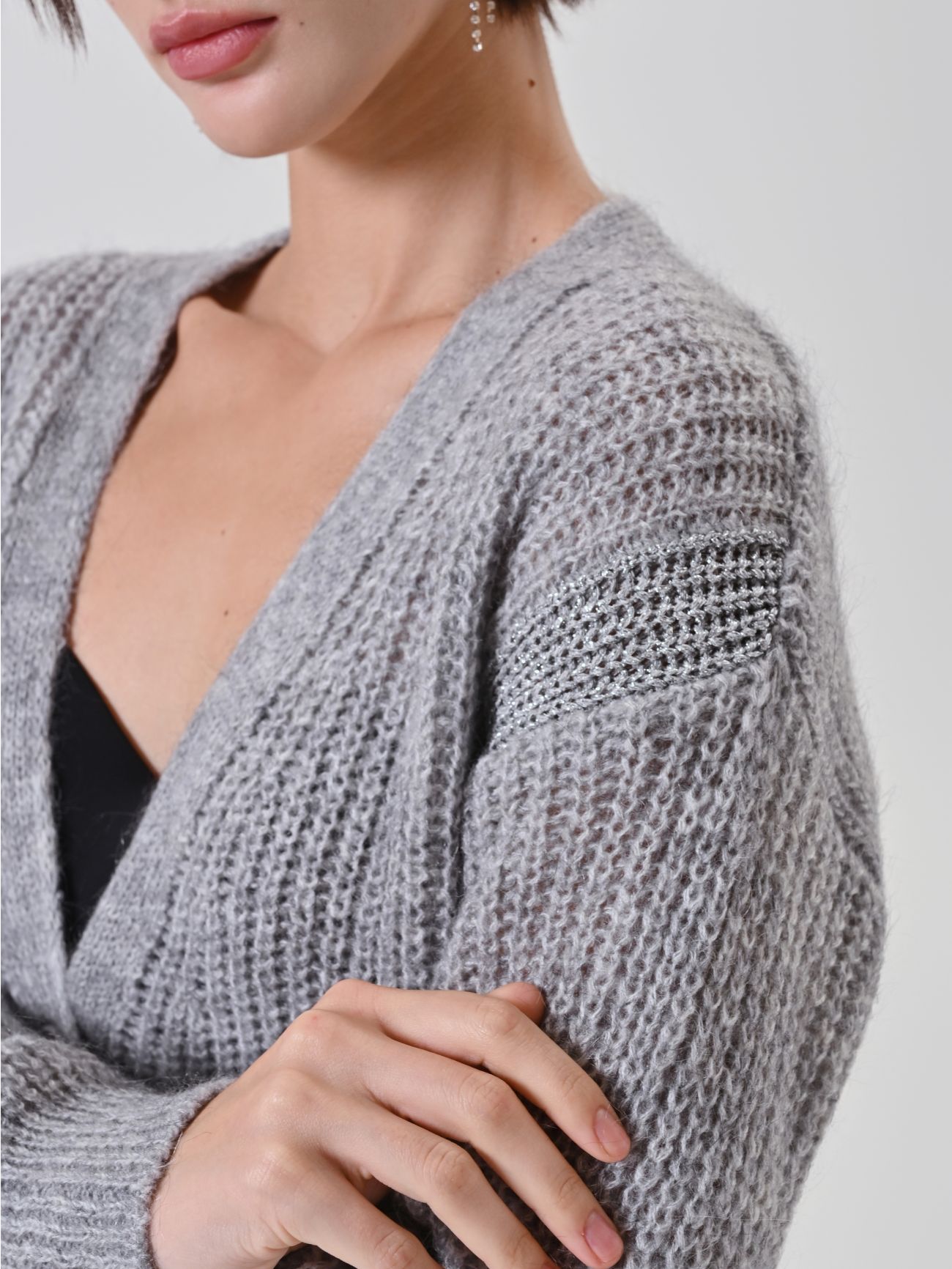 Cardigan in maglia lurex grigio chiaro in_i5