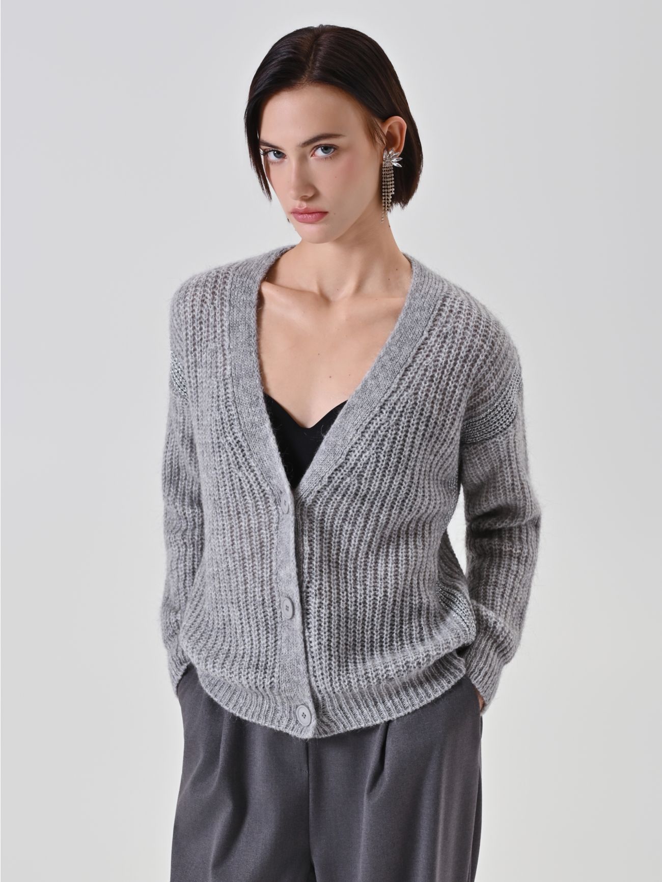 Cardigan in maglia lurex grigio chiaro in_i7
