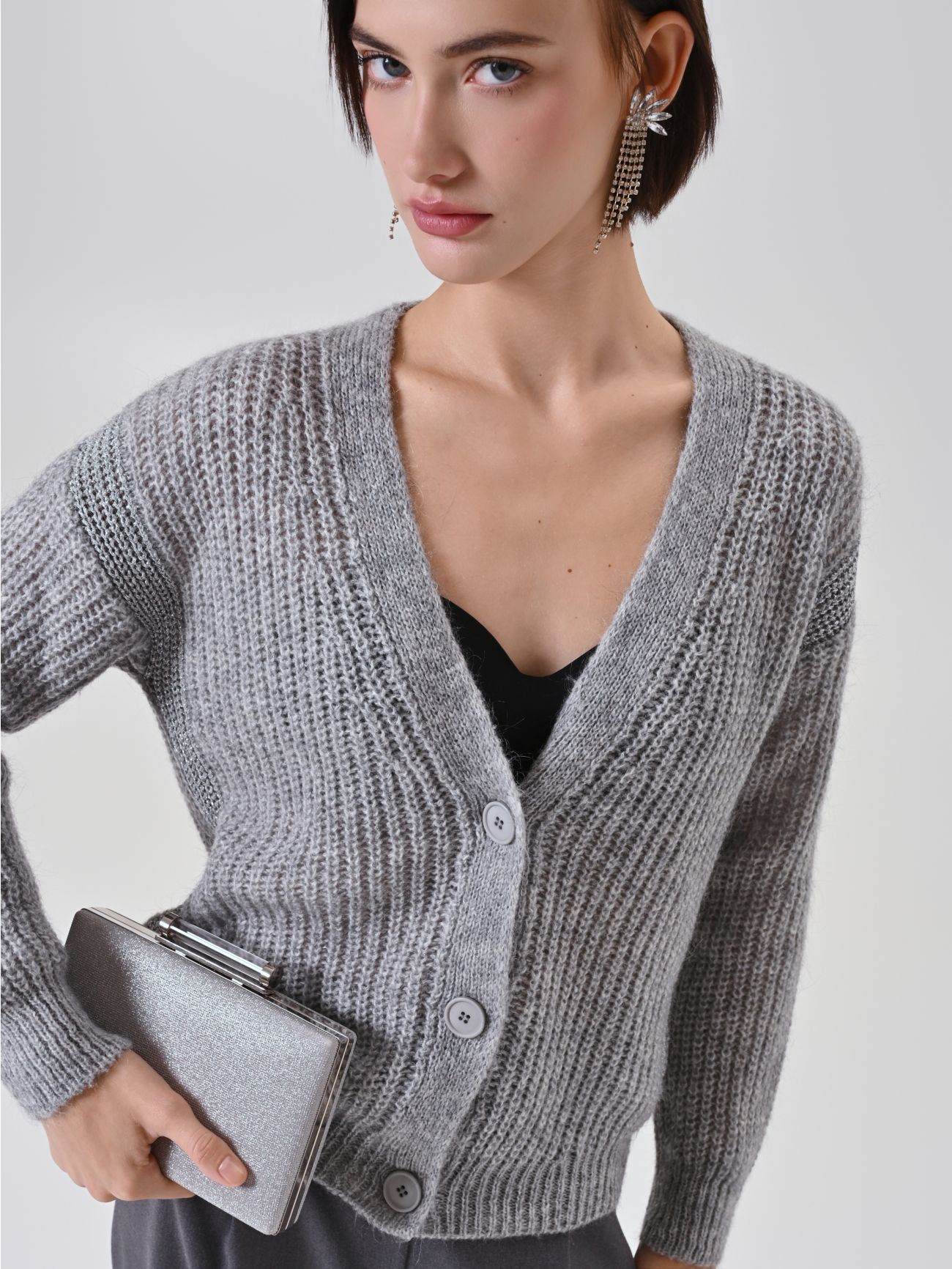 Cardigan in maglia lurex grigio chiaro  Rinascimento