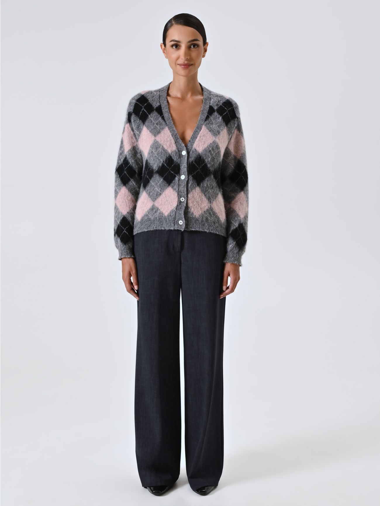 Fluffy Jacquard Diamond Cardigan det_1
