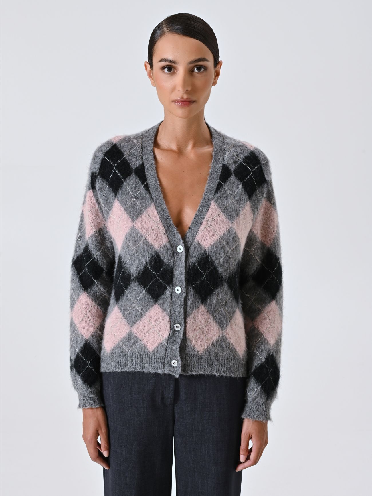 Cárdigan en jacquard suave con patrón de rombos det_2