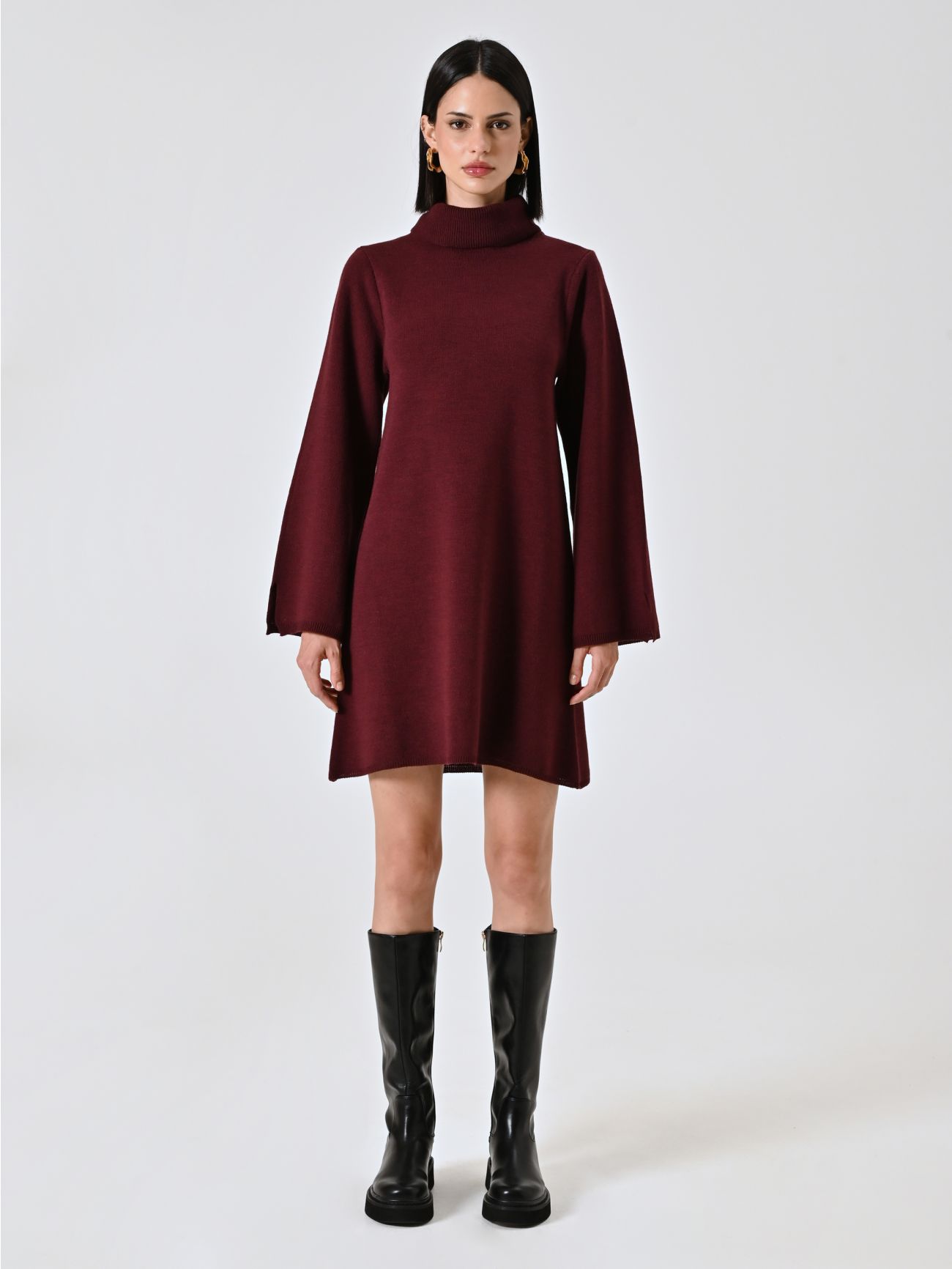 Strickkleid in Bordeaux det_1