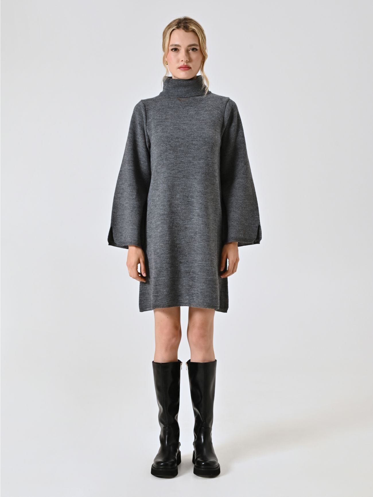 Vestido de punto gris oscuro det_1