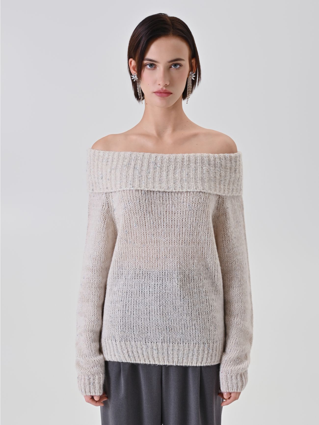 Maglia Bianca misto Lana Viscosa con punti luce det_2