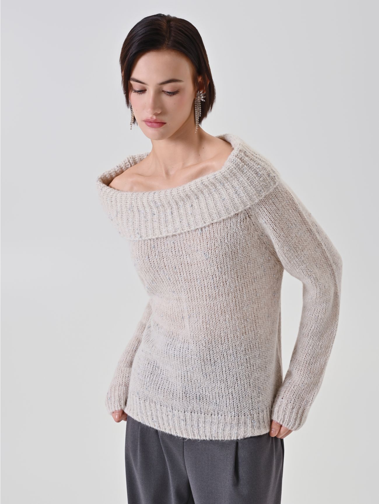 Maglia Bianca misto Lana Viscosa con punti luce in_i7